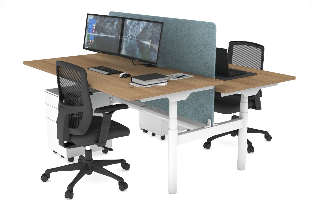 Flexi Premium Height Adjustable 2-Person H Bench Workstation - White Frame [1800L x 800W with Cable Management] - Ideal for Office, Home Workspace & Collaborative Environments