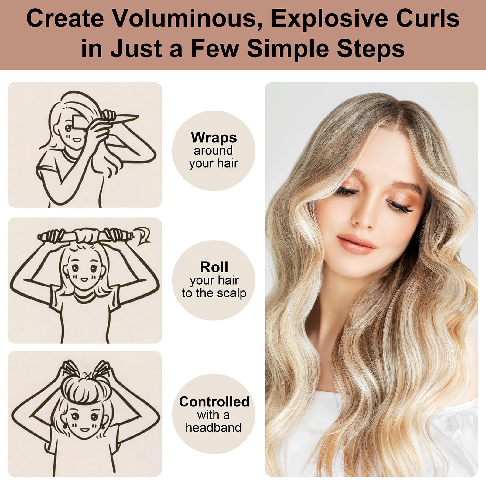 Heatless Curling Rod Headband for Overnight Curls - No Heat Silk Hair Rollers with Hair Clips & Scrunchie (Upgraded Brown Set) | Perfect for Sleeping, Travel & Damage-Free Styling