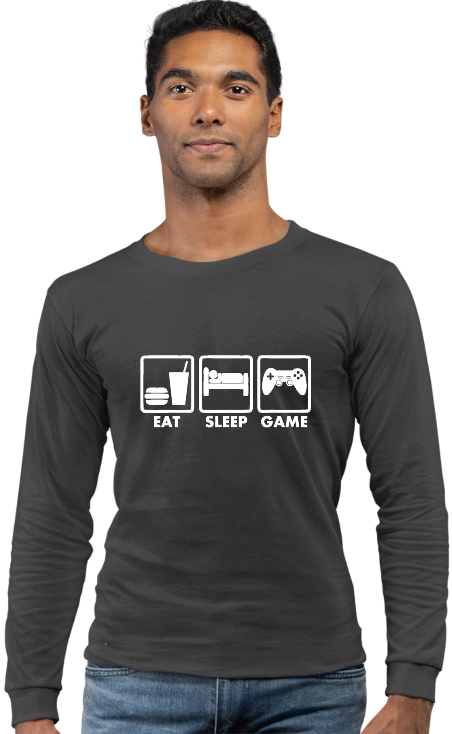 Funny Gamer Long Sleeve T-Shirt for Adults - Eat Sleep Game Repeat Design - Comfortable Cotton Tee for Gaming Enthusiasts - Perfect for Casual Wear, Esports Events & Gaming Parties