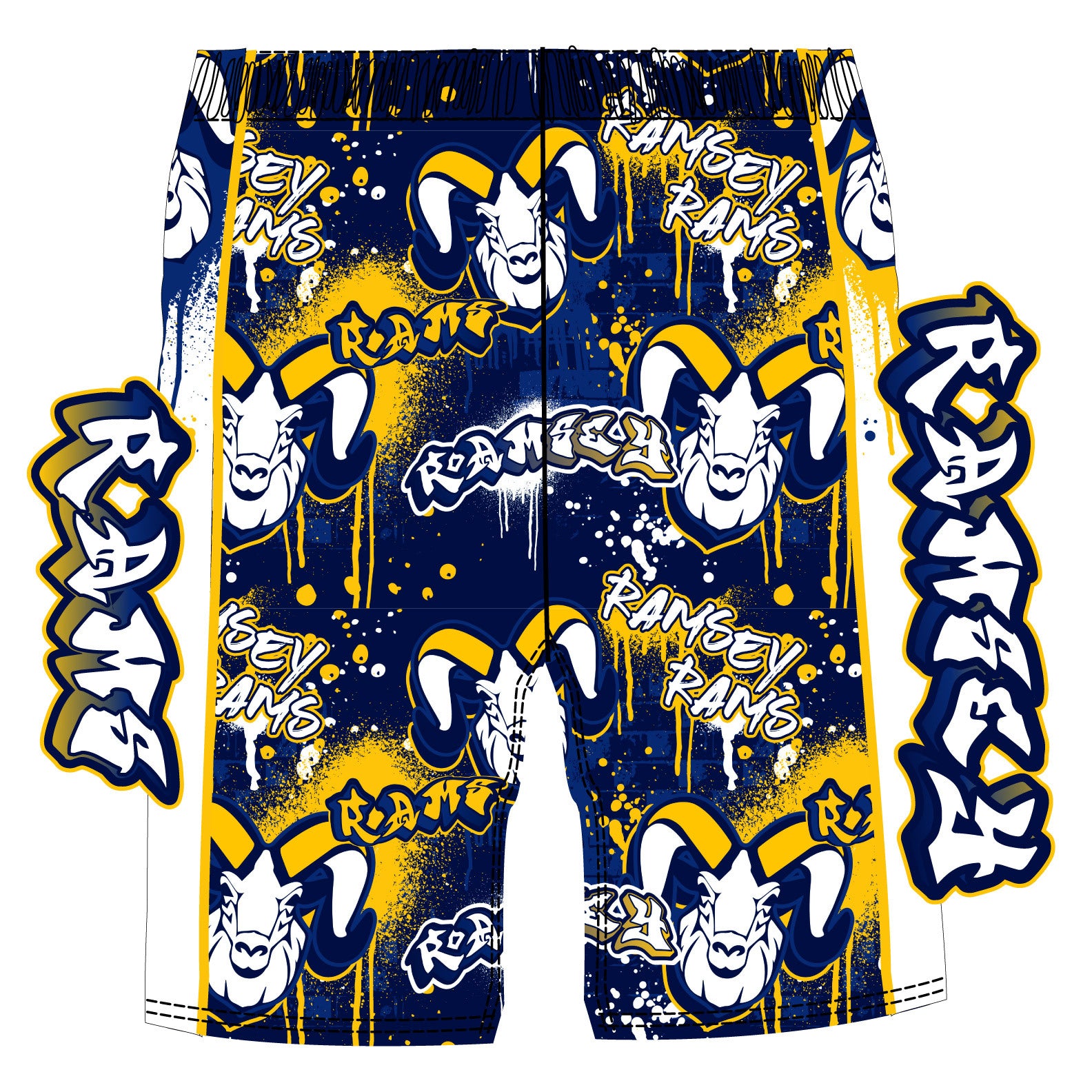 Boys & Mens Ramsey Rams Graffiti Navy Short Sleeve T-Shirt - Comfortable Cotton Tee for School, Sports & Casual Wear