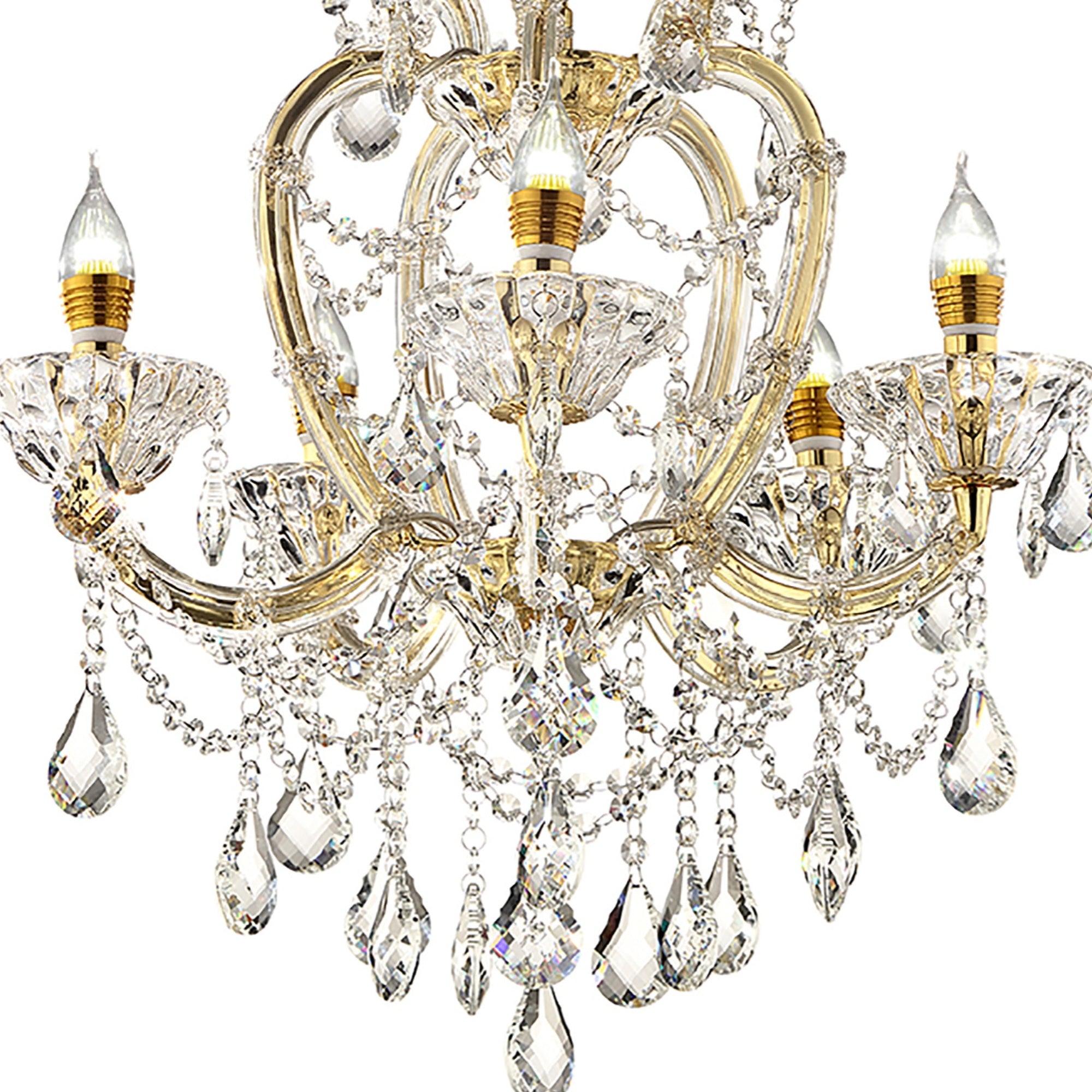 22 Inch Bella Petite Gold Crystal Chandelier with 5 LED Lights - Elegant Ceiling Fixture for Dining Room, Bedroom or Entryway Lighting