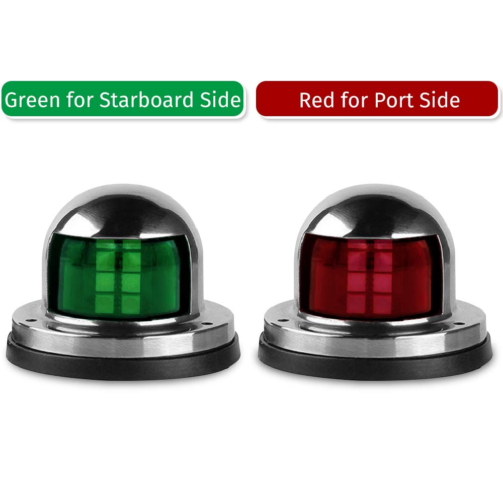 Red Green LED Marine Navigation Lights - 12V Stainless Steel Bow Side Port Starboard Lights for Boats, Yachts, Fishing Vessels & Pontoons | Waterproof Sailing Signal Lights for Night Navigation, Docking & Safety