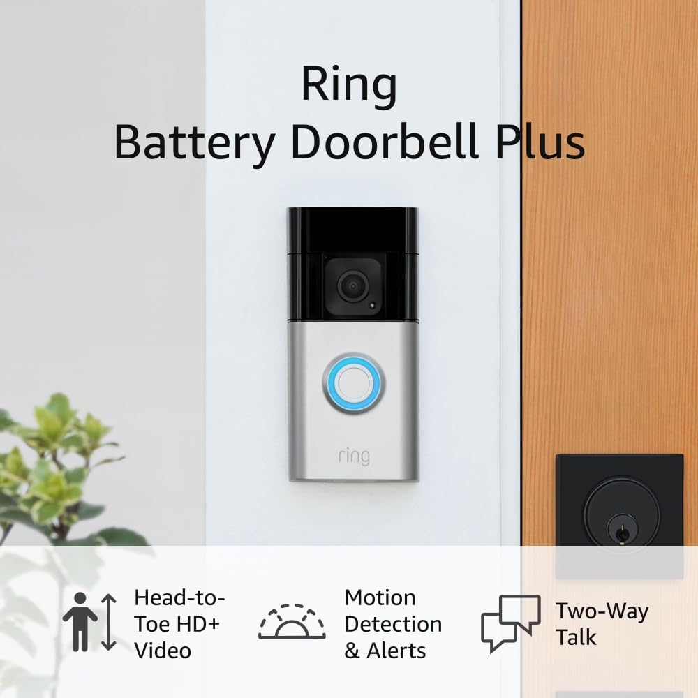 Ring Battery Doorbell Plus with Stick Up Cam Battery - HD Video, Motion Detection, 2-Way Talk, Weather Resistant - Perfect for Home Security & Front Door Monitoring (Black)