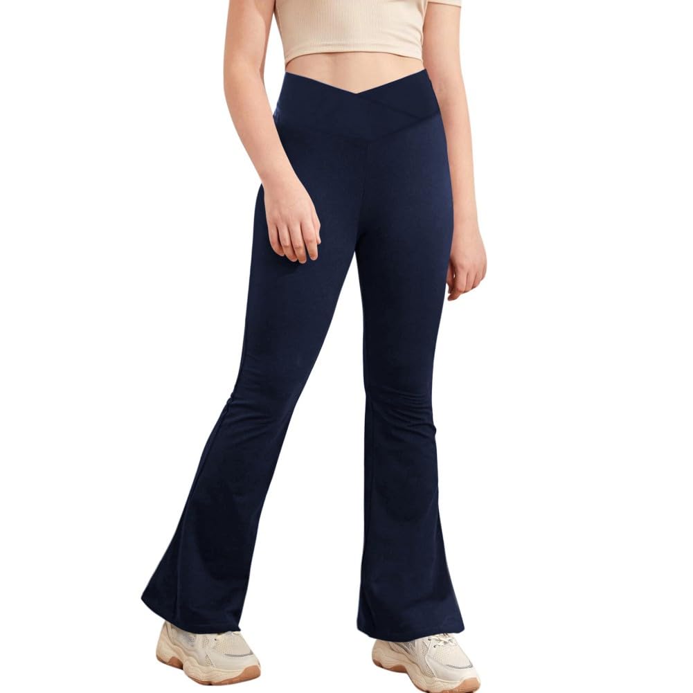URMAGIC Girls' Solid Color Flare Leggings - Kids Dance, Workout & Yoga Bootcut Pants - Full Length Bell Bottom Activewear for School, Play & Performance