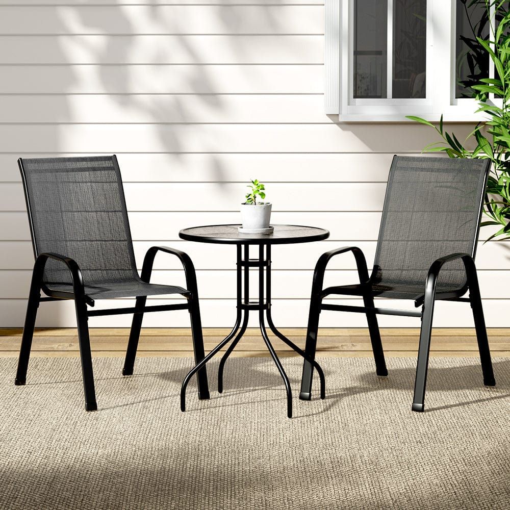 Gardeon 3-Piece Outdoor Patio Furniture Set - Stackable Bistro Table and Chairs for Coffee & Dining - Perfect for Backyard, Garden, Balcony or Poolside Relaxation