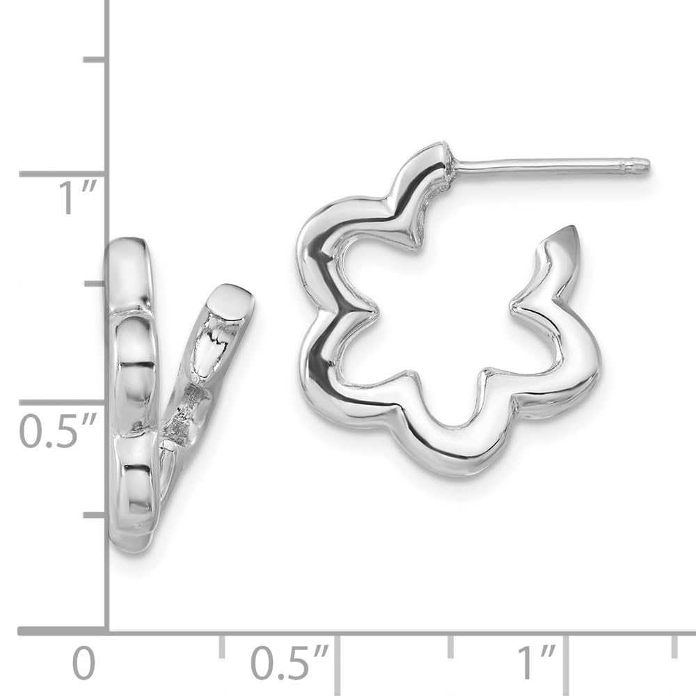 925 Sterling Silver Rhodium-Plated Flower Hoop Earrings for Women - 0.7 Inch Length, 0.71 Inch Width - Elegant Dainty Floral Jewelry for Everyday Wear, Date Night & Special Occasions