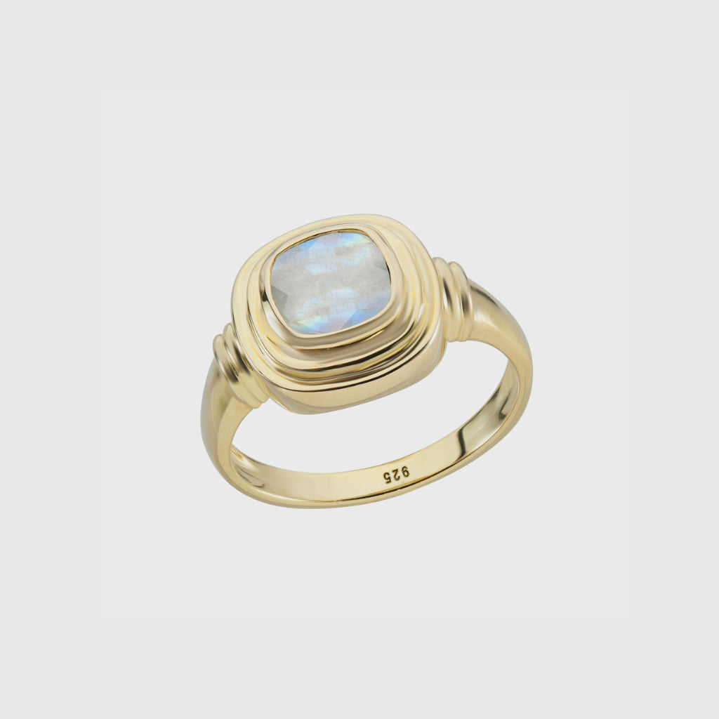 California Cushion Moonstone Gold Vermeil Ring - Elegant Dainty Jewelry for Women, Perfect for Everyday Wear, Gift Giving & Special Occasions