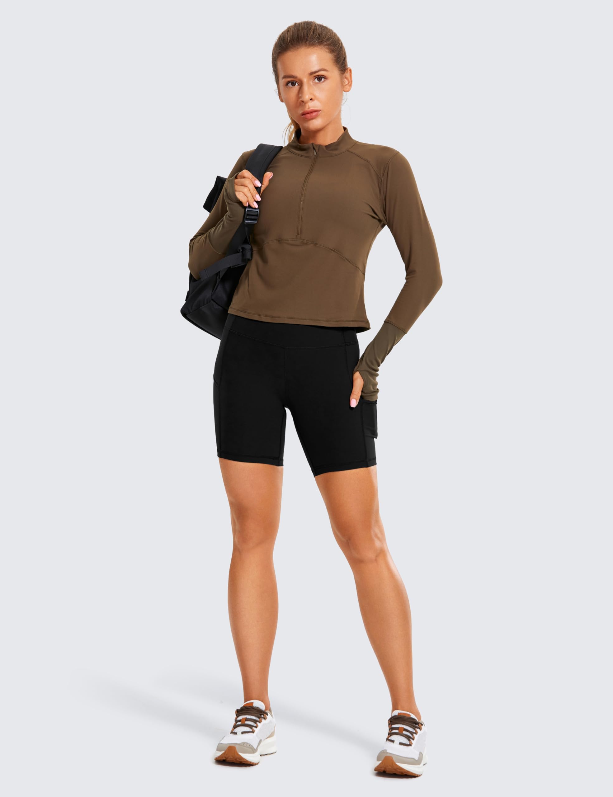 CRZ YOGA Women's High Waisted 6-Inch Running Shorts with Pockets - Naked Feeling Lightweight Compression Gym Shorts for Yoga, Cycling & Workouts