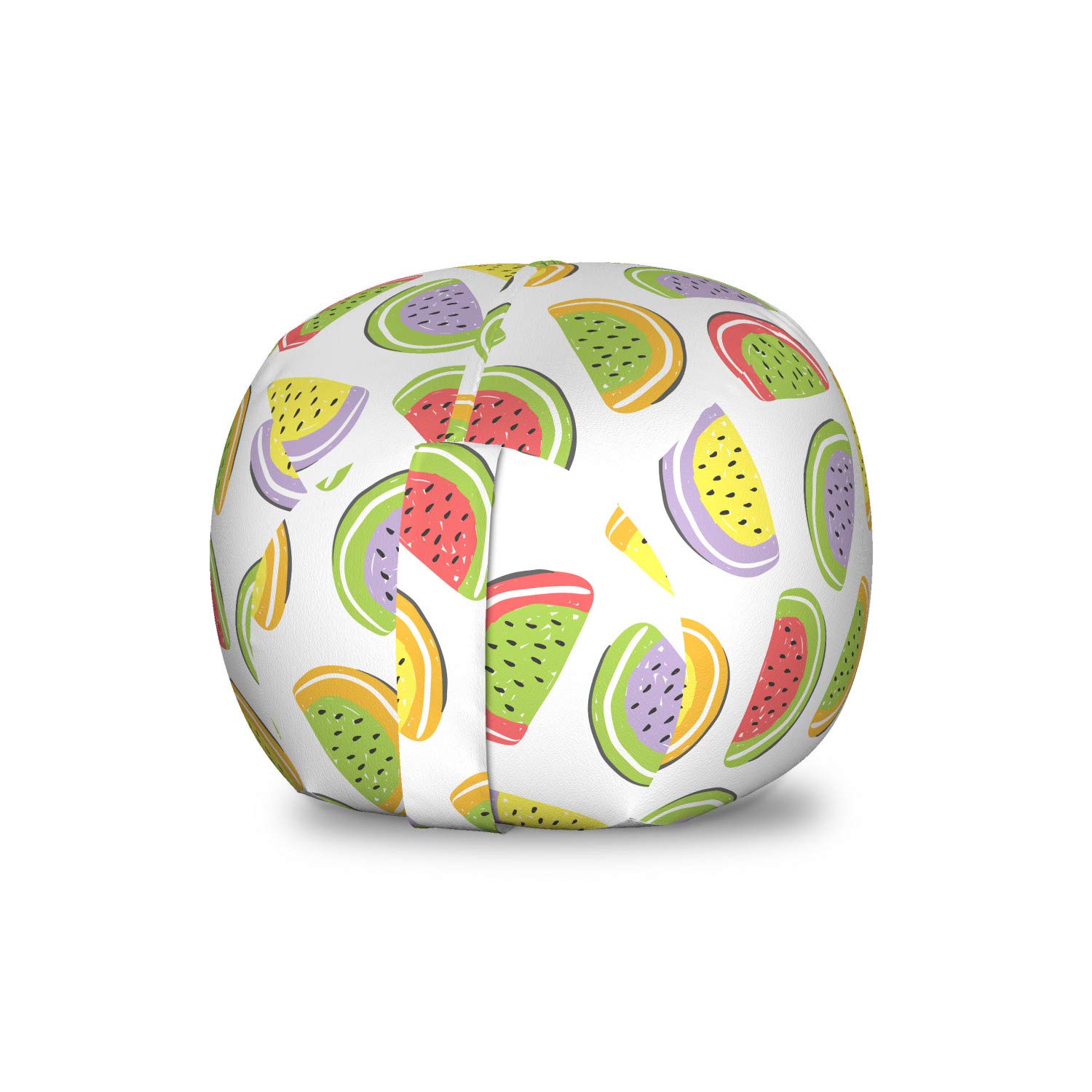 Ambesonne Watermelon Toy Storage Bag Chair - Doodle Fruit Slice Design, Washable Stuffed Animal Organizer for Kids Room, Small Multicolor - Perfect for Playroom, Nursery & Bedroom Organization