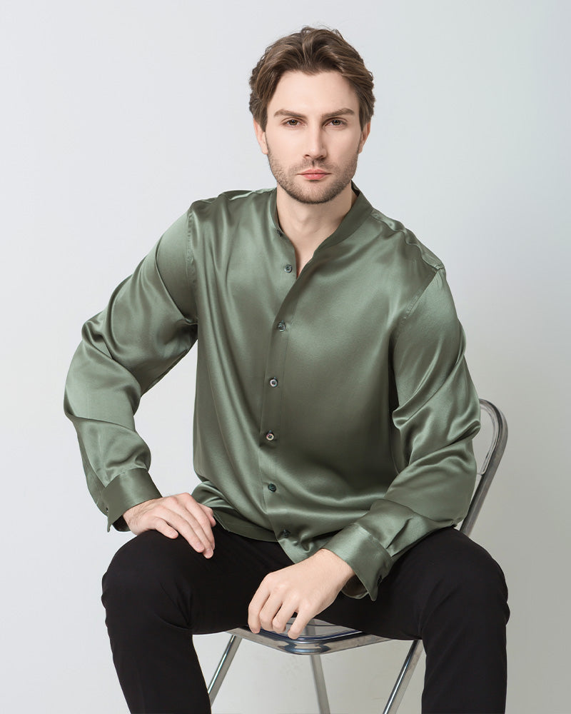 Premium Silk Men's Casual Long Sleeve Shirt - Breathable & Comfortable for Office, Travel & Special Occasions