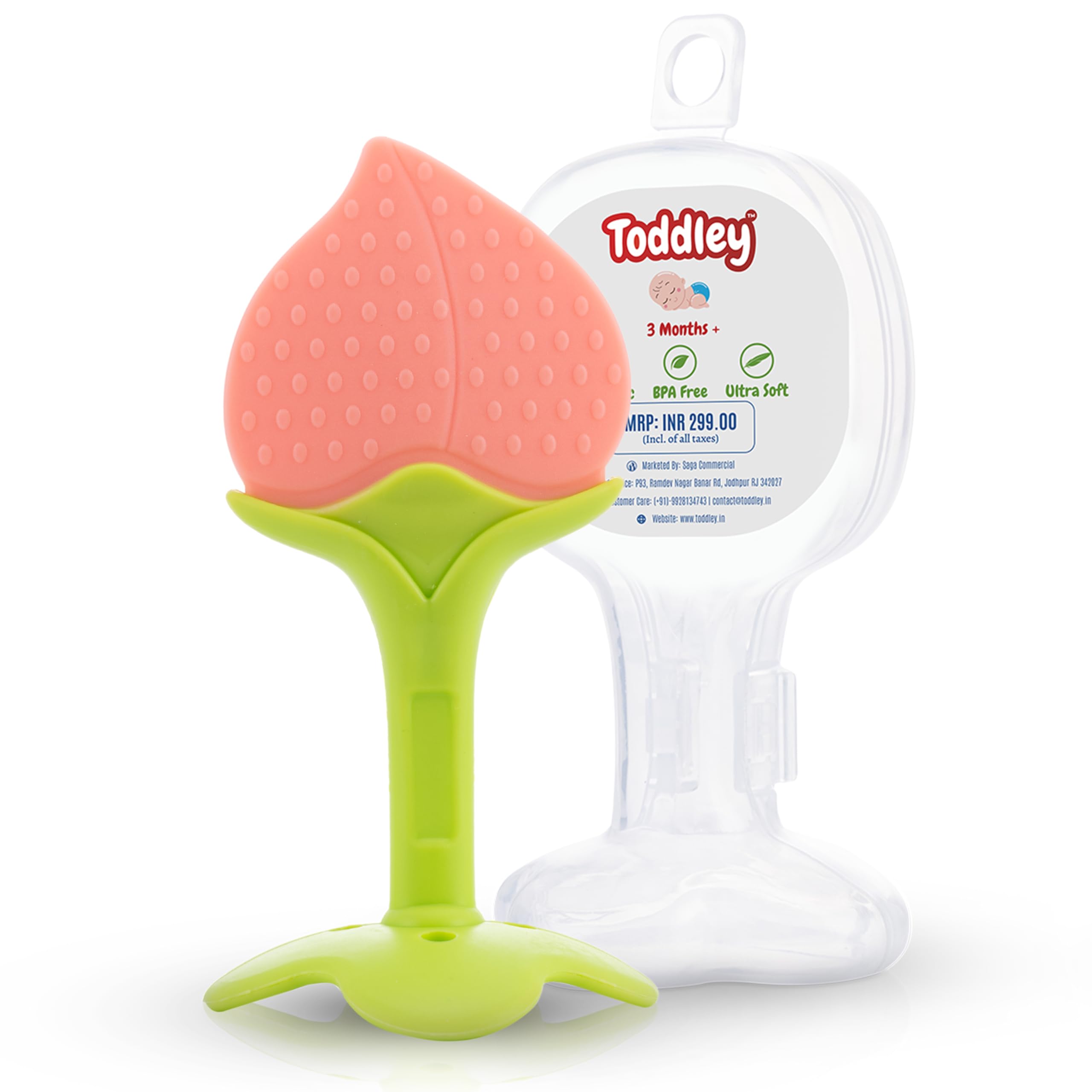 Toddley Silicone Baby Teether with Storage Box - Non-Toxic BPA-Free Teething Toy for Newborns & Infants (Baby Pink, 1-Pack) | Perfect for Soothing Sore Gums at Home or On-the-Go