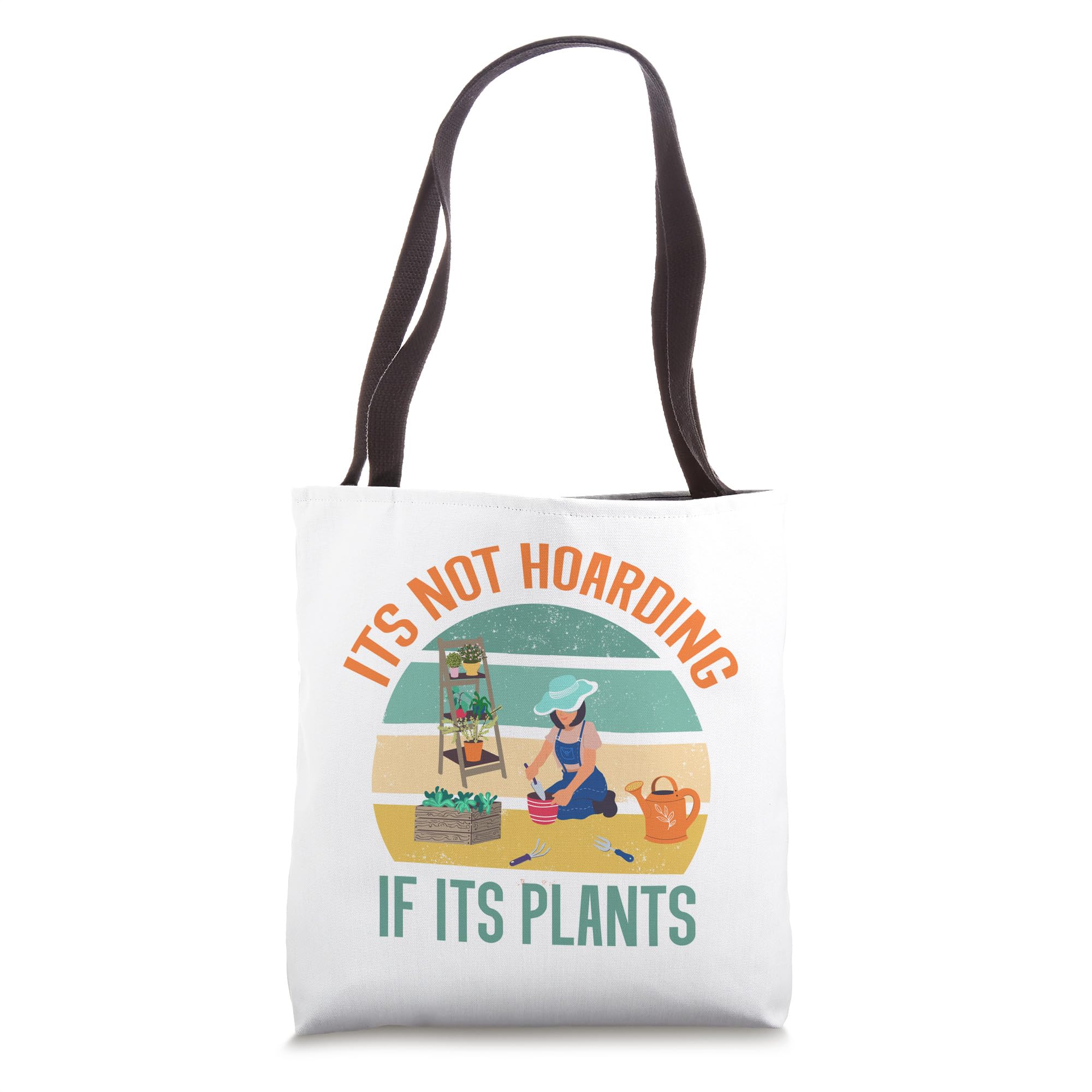 Funny Plant Lover Tote Bag - 'It's Not Hoarding If It's Plants' Garden Lady in Hat Design - Perfect for Grocery Shopping, Farmers Markets & Plant Nursery Trips