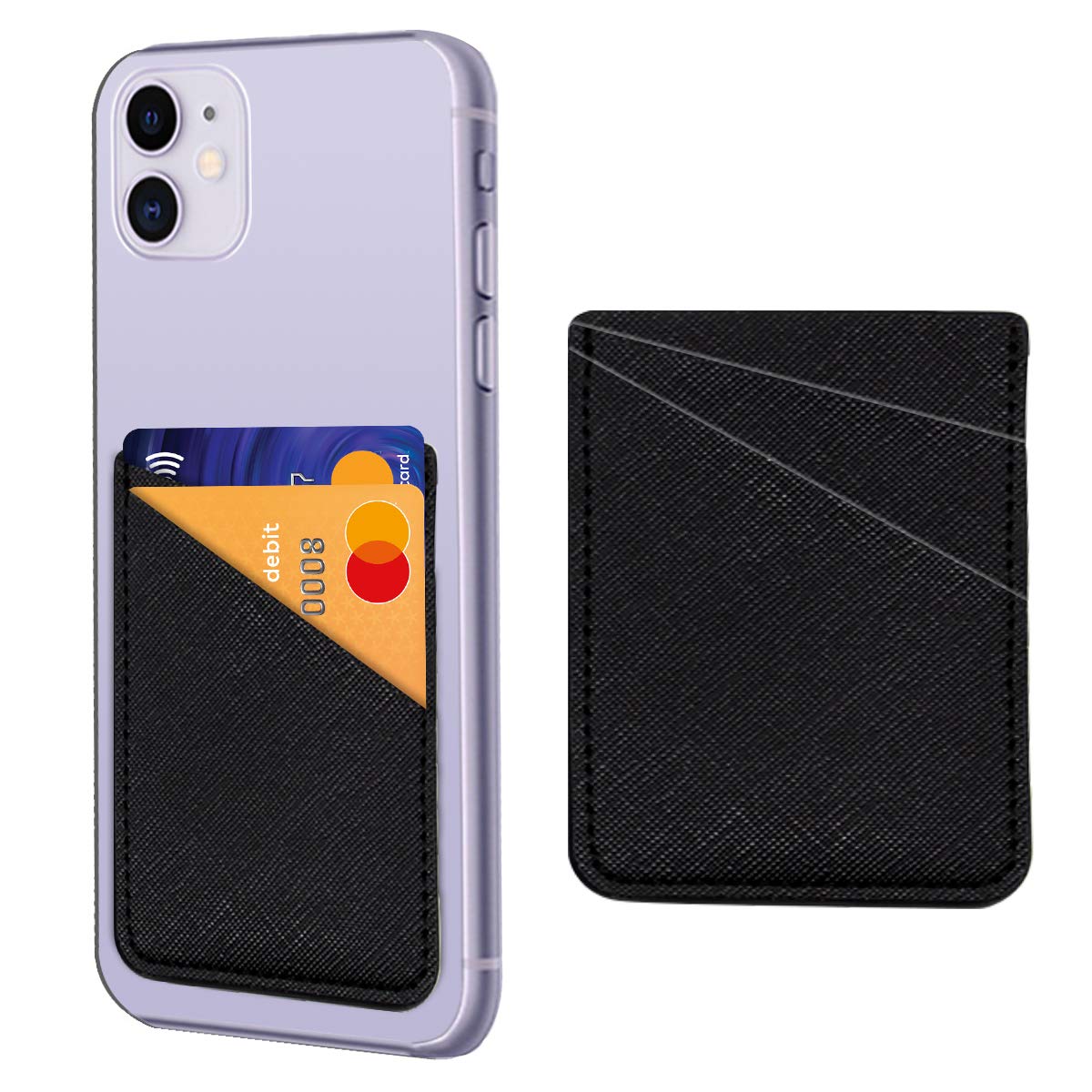Stick-On Leather Phone Wallet - Adhesive Card Holder for Back of Cell Phone (Black) | Perfect for Hands-Free Shopping, Travel & Daily Essentials