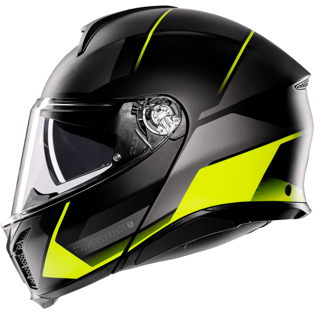 AGV Tourmodular Perception Motorcycle Helmet - Black, Grey, Fluo Yellow - High-Performance DOT & ECE Certified for Street & Racing Use