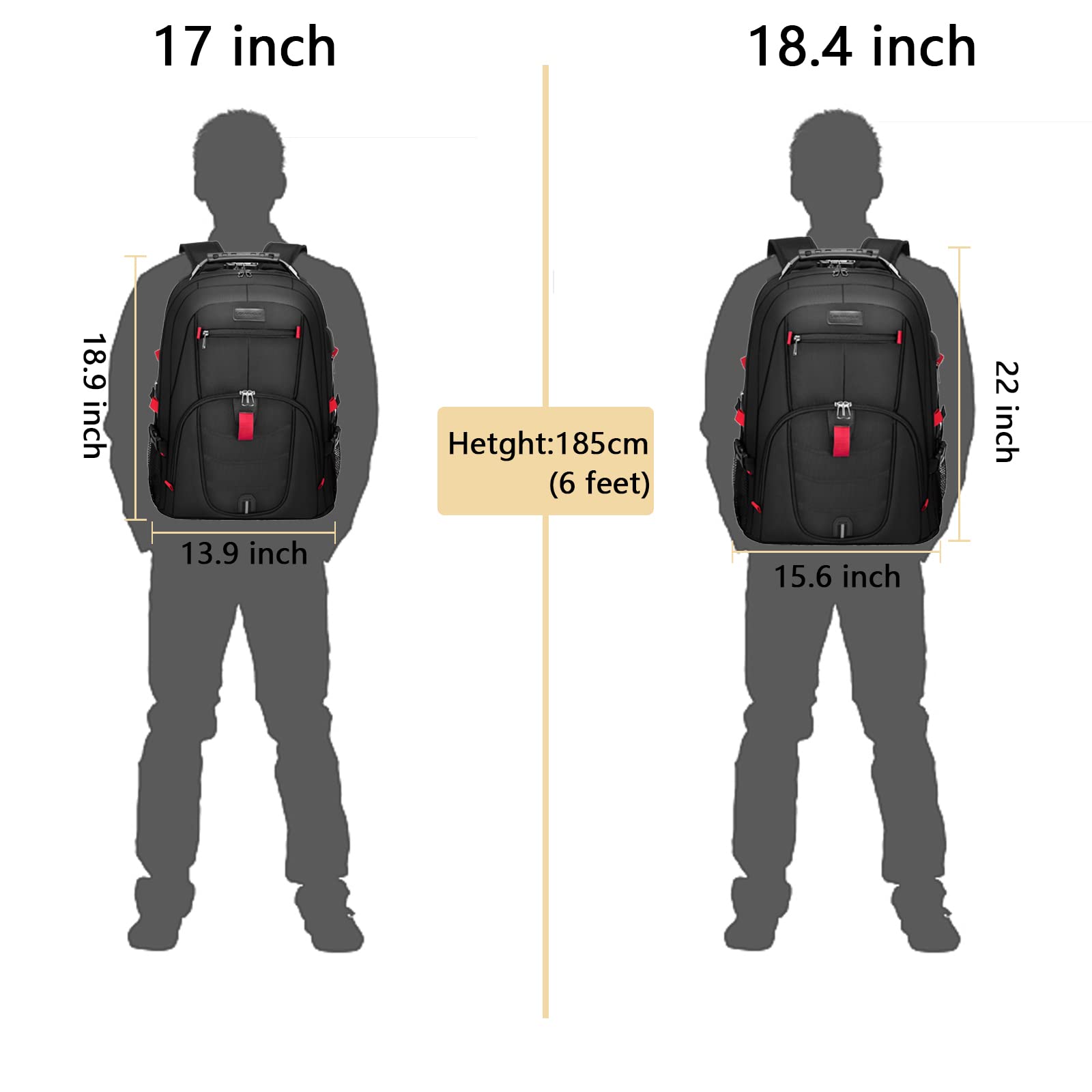 LOVEVOOK 18.4 Inch Large Heavy Duty Backpack for Men - Waterproof Travel Laptop Backpack with USB Charging Port - Big Capacity Business Work Backpack for Office, College & Commuting (Black)
