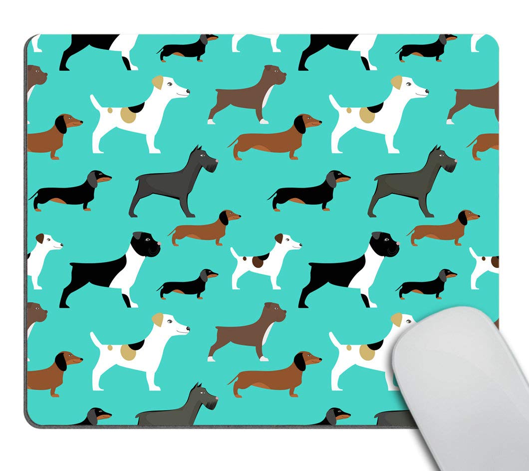 Custom Non-Slip Gaming Mouse Pad with Bulldog, Dachshund & Terrier Designs on Turquoise Background - Perfect for Office, Home & Gaming Setups