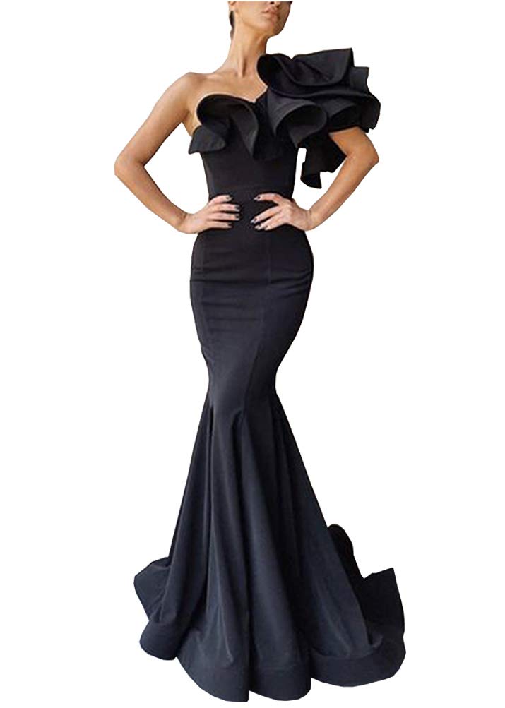Blawhee Women's Elegant Mermaid One Shoulder Ruffled Prom Dress for Evening Gowns & Formal Events - Perfect for Homecoming, Prom Night, and Special Occasions