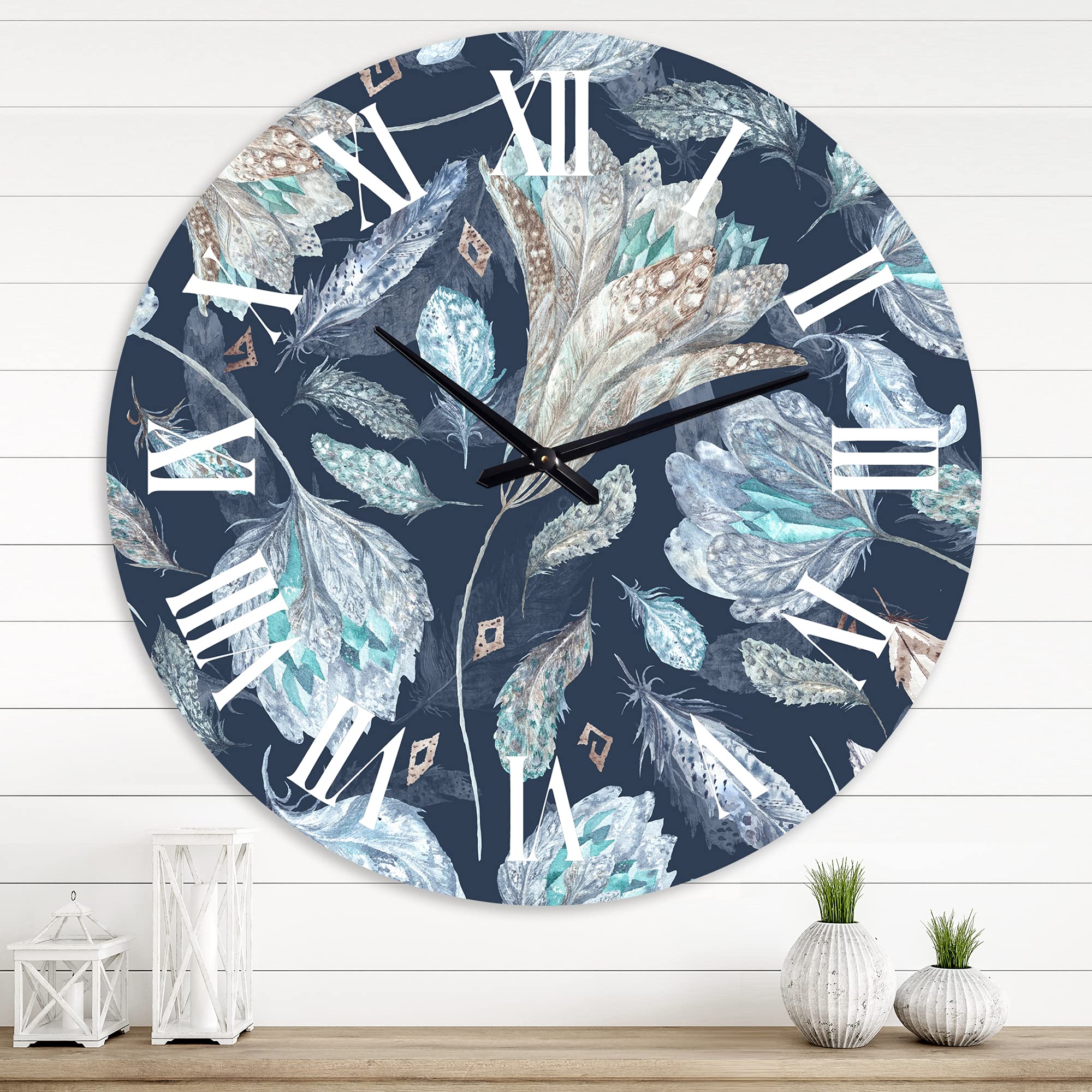 Vintage Navy Blue Floral Wall Clock - Large Botanical Pattern Clock for Home & Office Decor | Perfect for Living Room, Bedroom, Kitchen