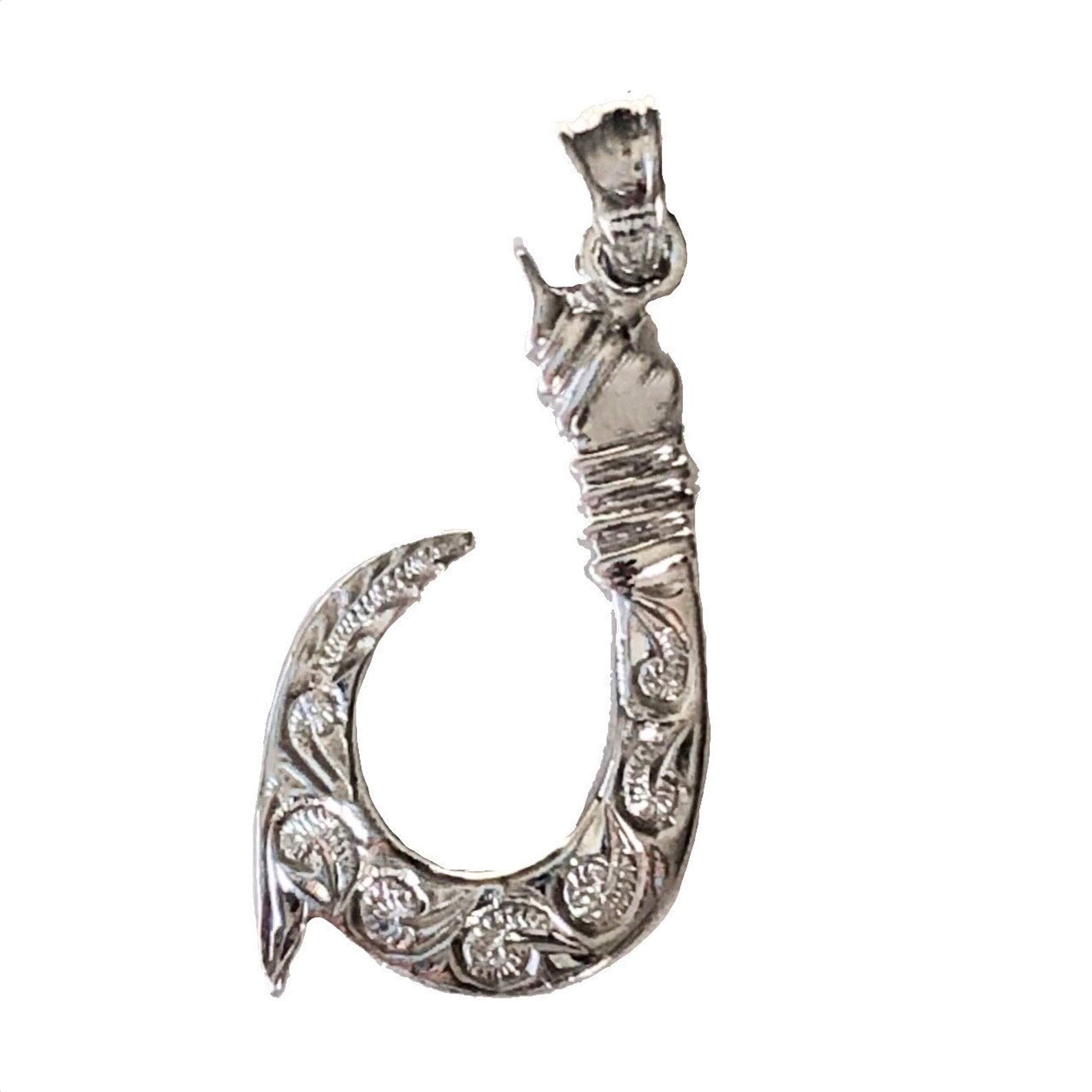 Hawaiian Heirloom Jewelry - Sterling Silver Engraved Fish Hook Pendant Necklace for Women - Perfect for Beach Weddings, Hawaiian Vacations & Cultural Gifts