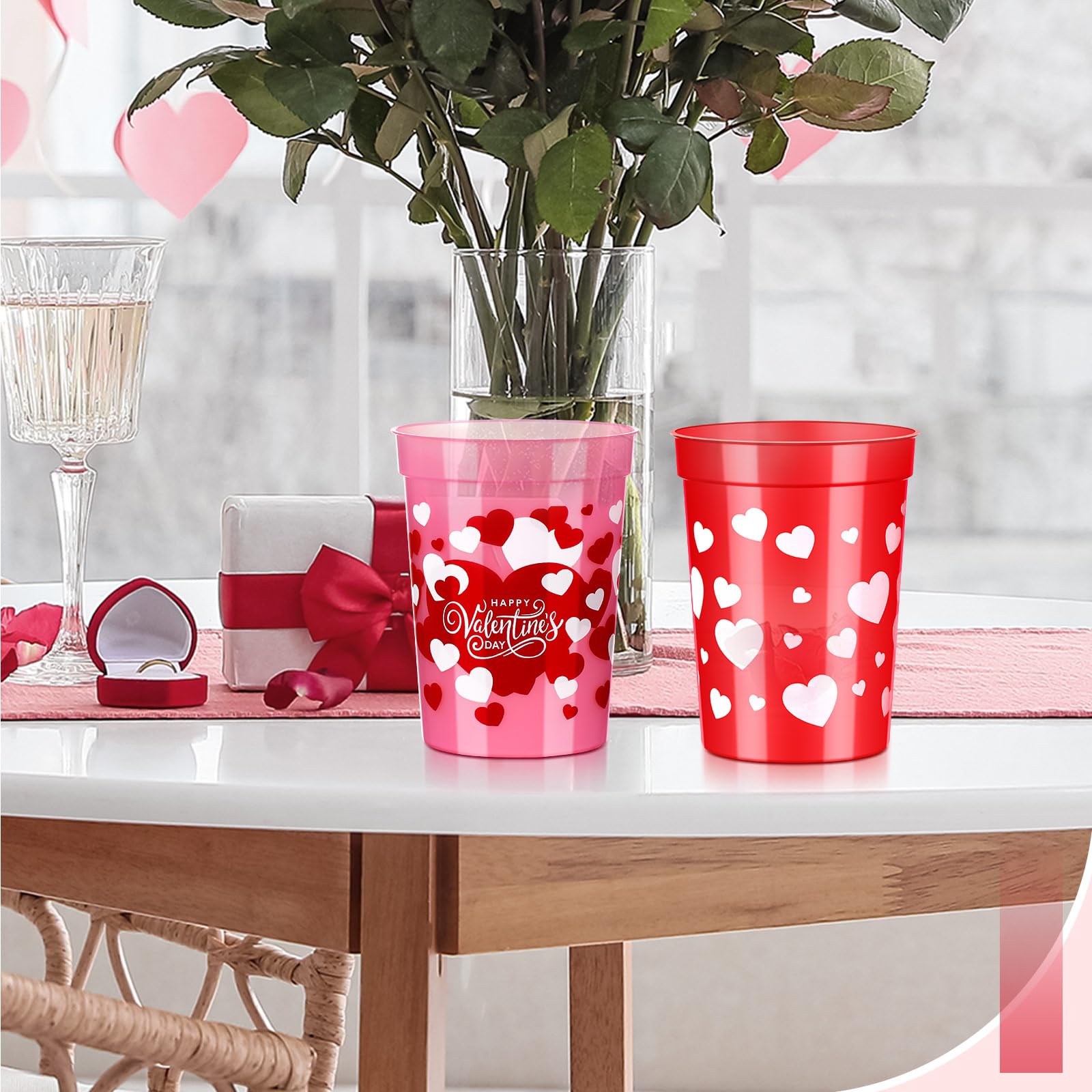 48-Pack Layhit Valentine's Day Plastic Cups - 8oz Reusable Heart-Patterned Drink Tumblers in Red & Pink for Valentine's Parties, Weddings & Celebrations | Bulk Party Supplies for Romantic Events & Couple Gatherings