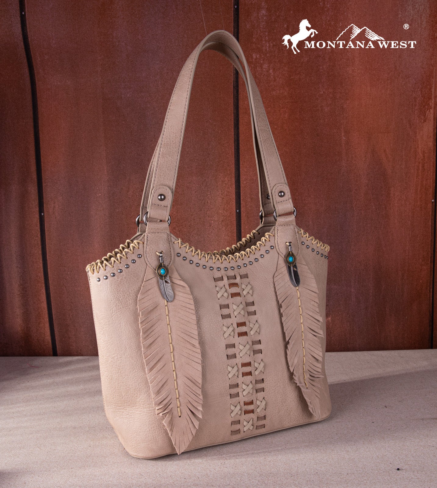 Montana West Feather Whipstitch Tote Bag - Stylish Leather Handbag for Women | Perfect for Work, Travel & Everyday Use