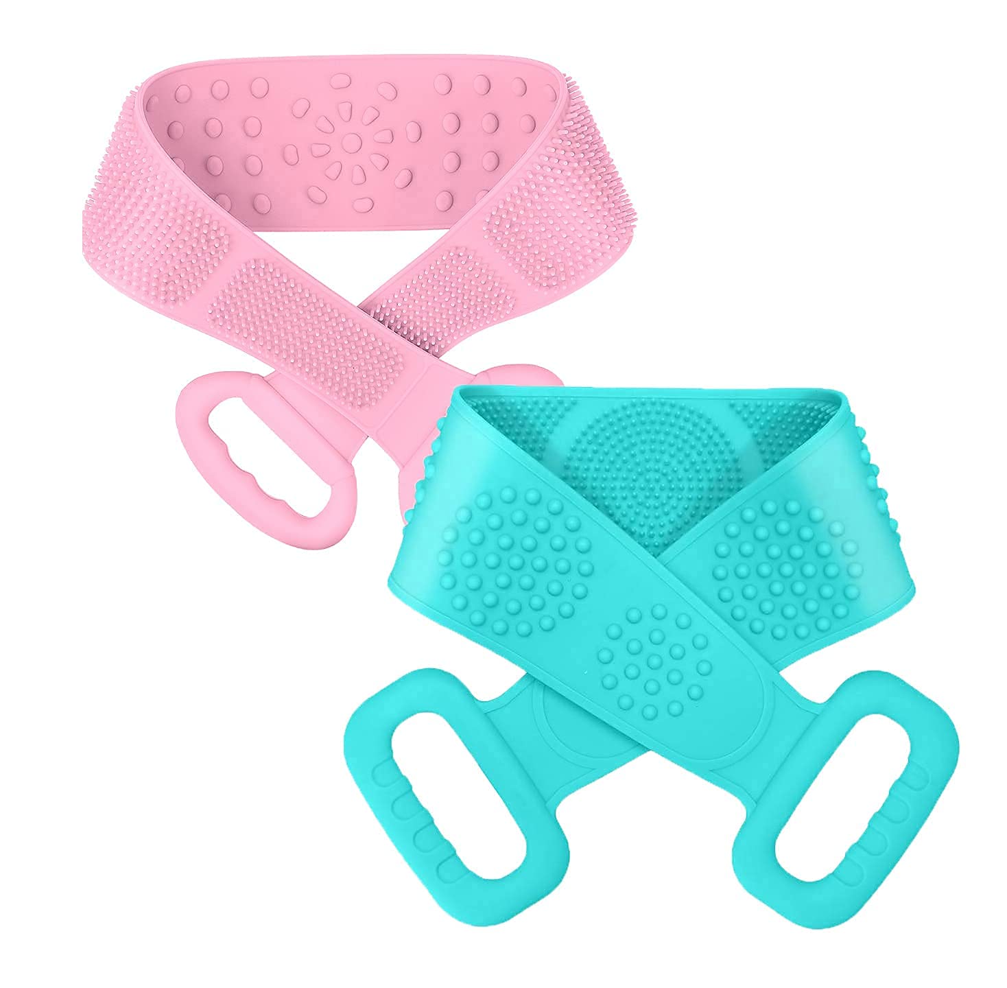 Aprime Adda Bath Brush with Long Handle - Exfoliating Back Scrubber for Dead Skin Removal - Body Wash Brush for Men, Women & Kids - Multicolor 2-Pack - Perfect for Shower, Spa & Daily Skincare Routine