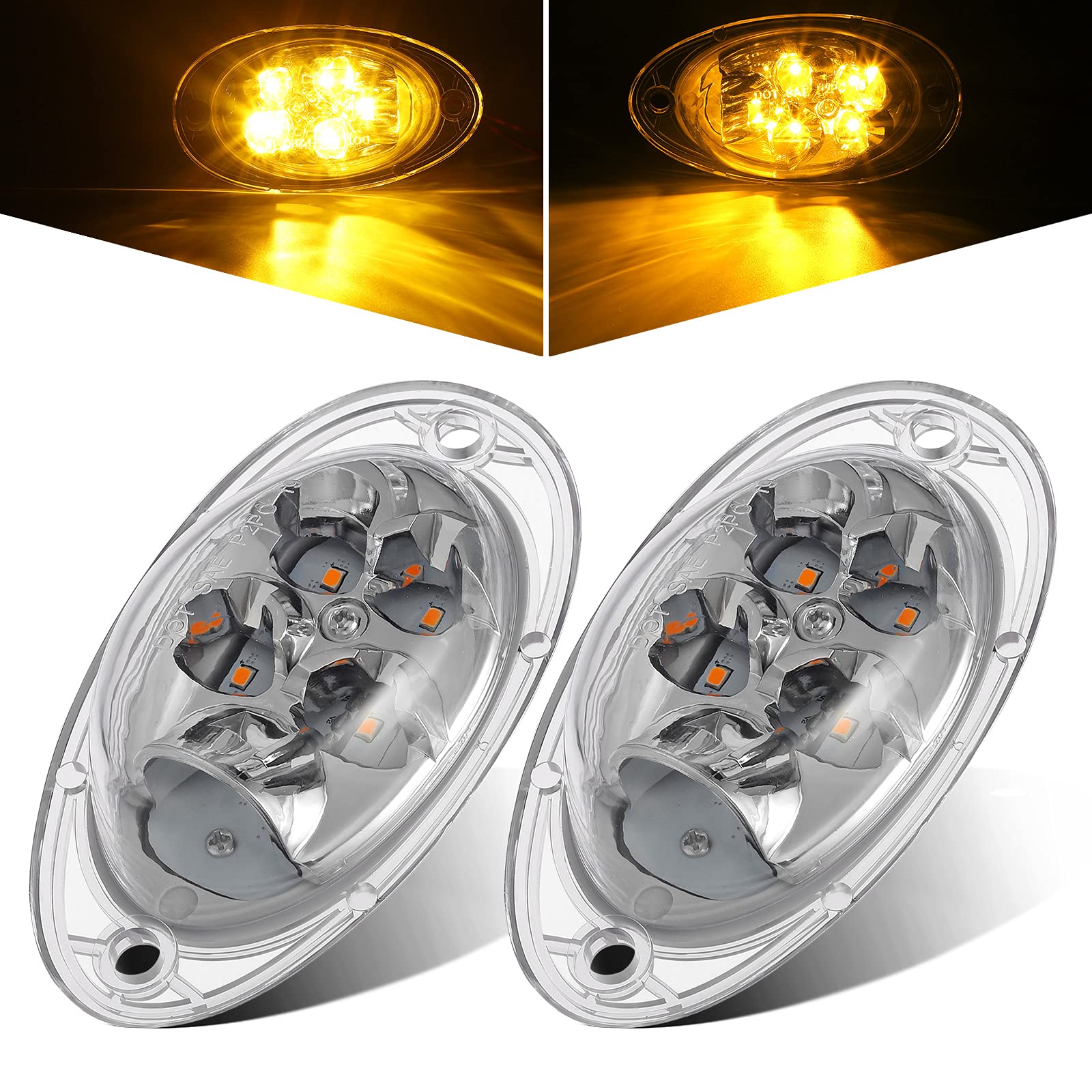 Partsam 2Pcs Amber LED Side Marker Turn Signal Lights 5-2835-SMD Clear Lens for Freightliner Cascadia Semi Truck - Replacement Front Cab Side Turn Marker Clearance Lights | Heavy Duty Truck Lighting Upgrade for Safety & Visibility