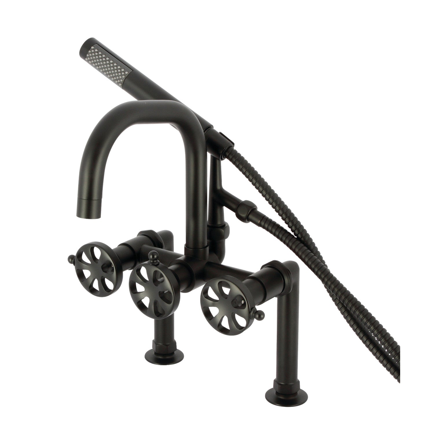 Belknap AE8400RX Matte Black 3-Handle 2-Hole Deck Mount Clawfoot Bathtub Faucet with Hand Shower - Perfect for Vintage Bathroom Renovations & Spa-Like Showers