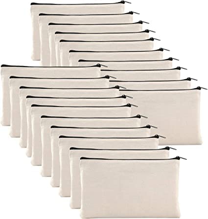 Premium Cotton Canvas Makeup & Craft Zipper Pouch - DIY Travel Toiletry Bag for Cosmetics, Pens, Coins & Bills (White, Pack of 4) | Perfect for School, Travel & Organizing Small Items