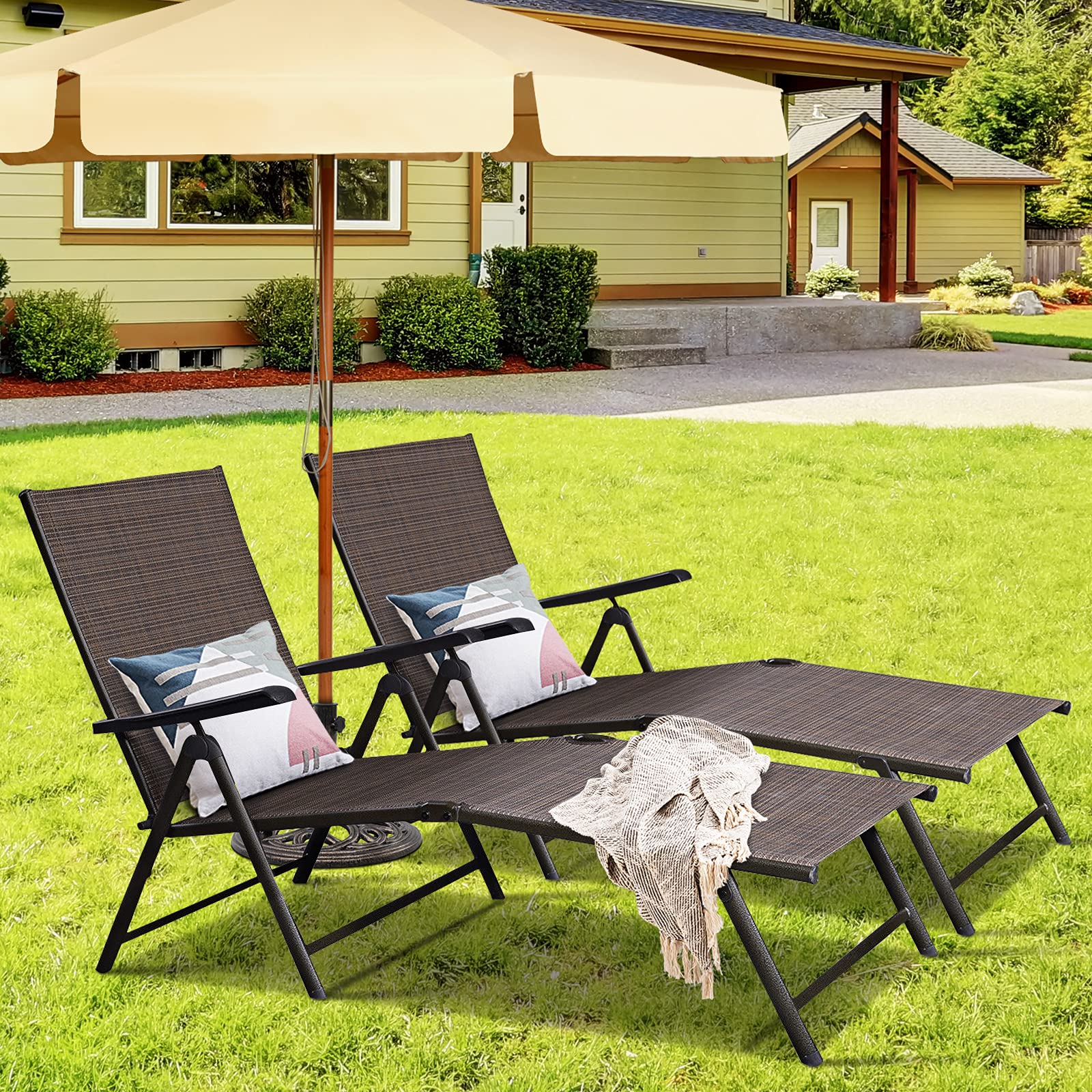 Tangkula Set of 2 Adjustable Patio Chaise Lounge Chairs - 5 Back & 2 Leg Positions for Ultimate Comfort - Perfect for Poolside, Beach, Garden, Backyard & Outdoor Relaxation | Heavy Duty Weather-Resistant Patio Furniture for Sunbathing & Lounging