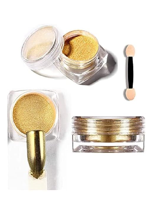 Bunny Nail Studio Chrome Powder for Nail Art - Professional Nail Glitter & Chrome Polish Powder Kit | Golden Sparkle Nail Extensions & Manicure Supplies | Perfect for Salon, Home DIY & Party Nail Designs