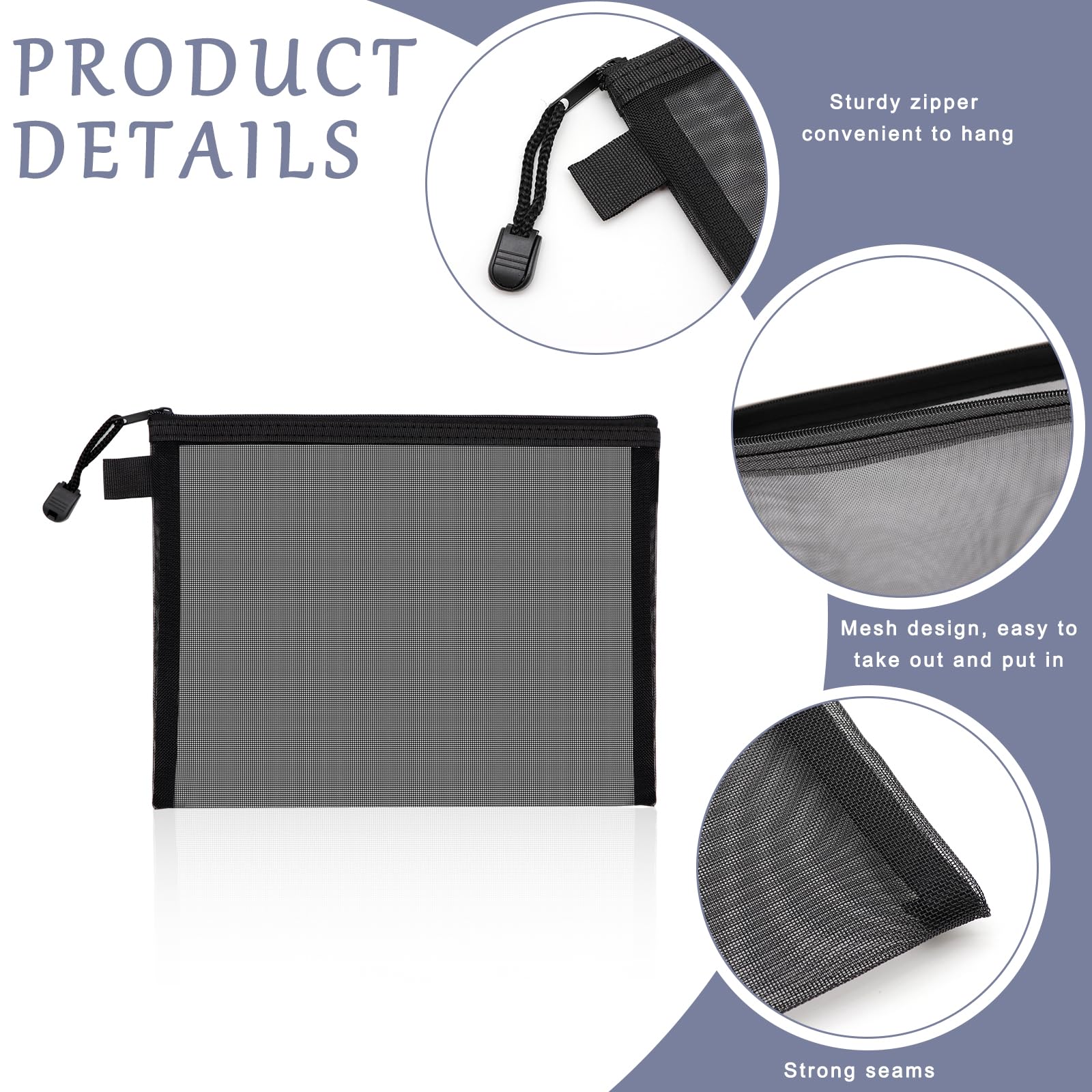 15 Pack Black Mesh Zipper Pouches - 9.8 x 7.1 Inch Mesh Makeup Bags, Travel Cosmetic Organizers, Pencil Cases for School & Office (Set of 15) - Perfect for Travel, Gym, Toiletry & Daily Organization
