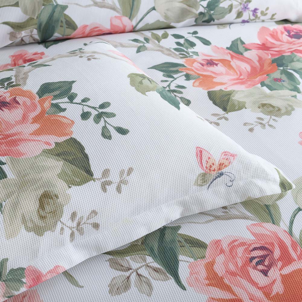 English Rose White Quilt Cover Set King Size - Luxury Floral Bedding for Master Bedroom & Guest Room Decor