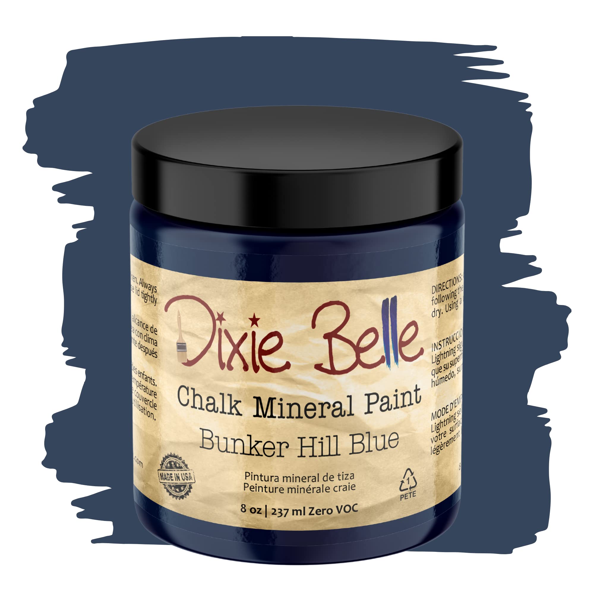 Dixie Belle Chalk Finish Furniture Paint - Bunker Hill (8oz) Matte Indigo Blue Mineral Paint for DIY Furniture, Cabinets & Home Decor | Easy-to-Use Chalky Paint for Vintage & Shabby Chic Style Projects