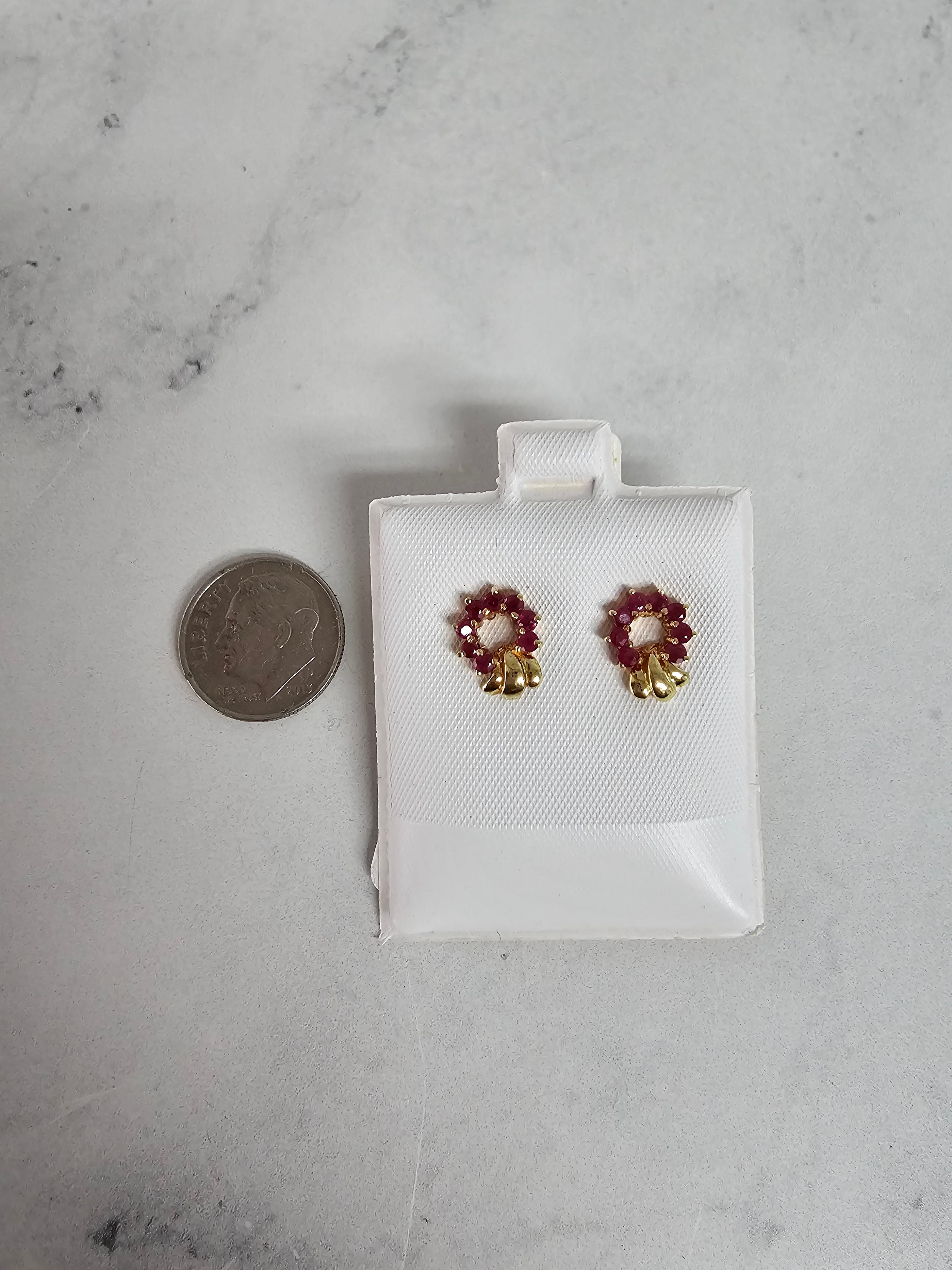 14K Yellow Gold Ruby Wreath Style Stud Earrings - Elegant Floral Design for Women, Perfect for Weddings, Parties & Everyday Wear