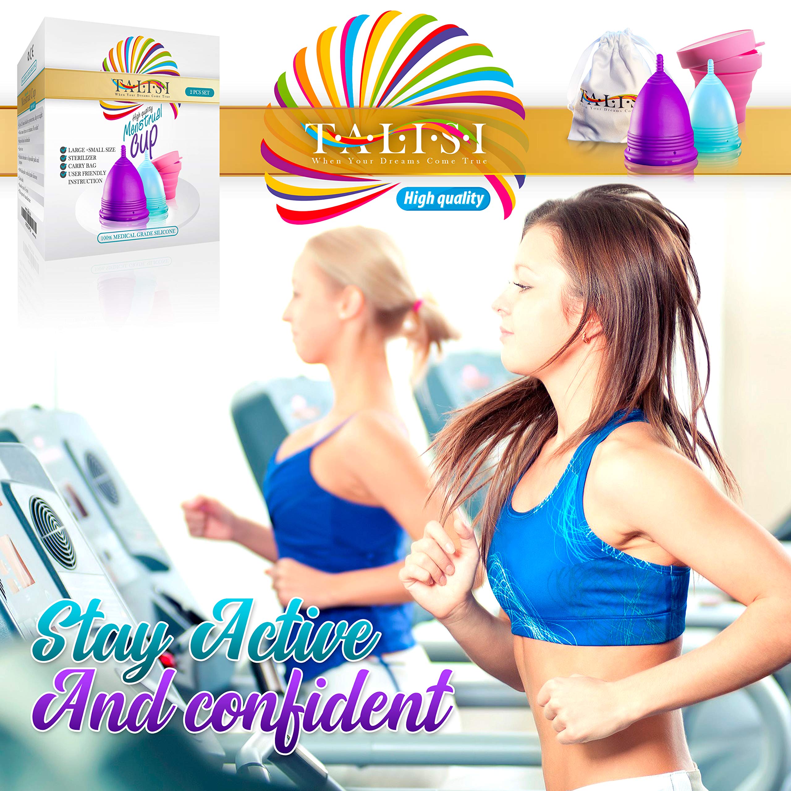 **Talisi Reusable Menstrual Cups – Soft Silicone Period Cups for Women – Large & Small Sizes for Regular & Heavy Flow – Includes Collapsible Sterilizer Case – Ideal for Travel, Gym & Active Lifestyles**