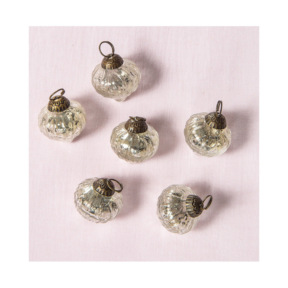 6 Pack Mercury Glass Mini Ornaments - 1.5 Inch Silver Vintage Christmas Decorations (Tania Design) | Elegant Holiday Tree Decor, Home Décor & Gift Ideas for Christmas Party, Wedding, Winter Wonderland Theme