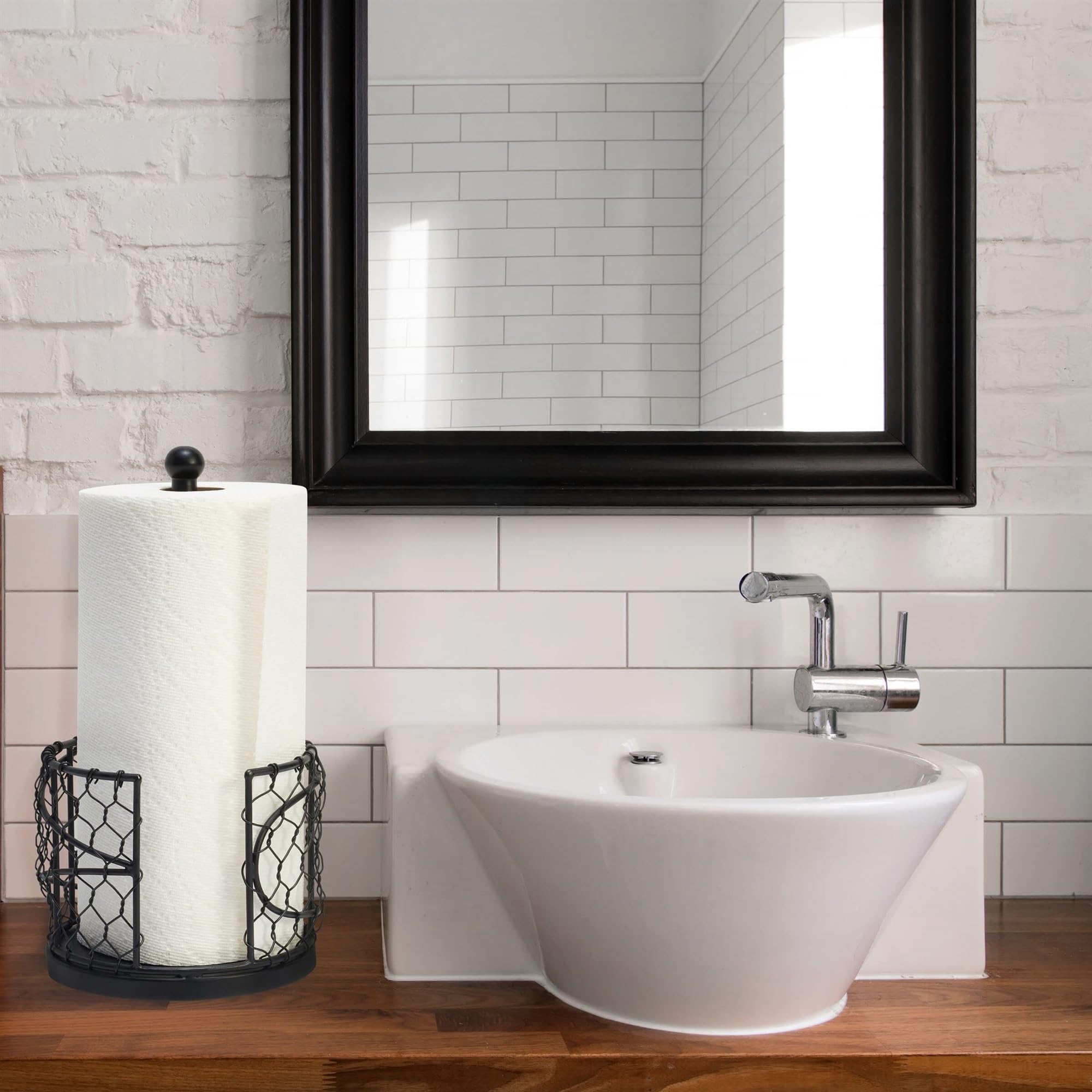 Mikasa Gourmet Basics 12.75-Inch Black Iron Paper Towel Holder - Contemporary Countertop Dispenser with Easy Roll Replacement | Perfect for Kitchen, Bathroom & Farmers Market Decor