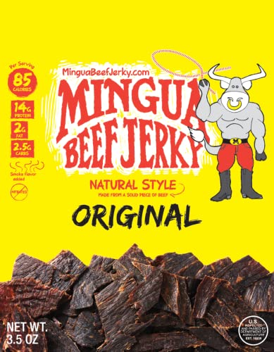 Mingua Beef Jerky Variety Pack - 2 Mild & 2 Garlic Onion Flavors (14 oz Total, 4 Bags) | High Protein Snack for Hiking, Camping, Road Trips & Keto Diet