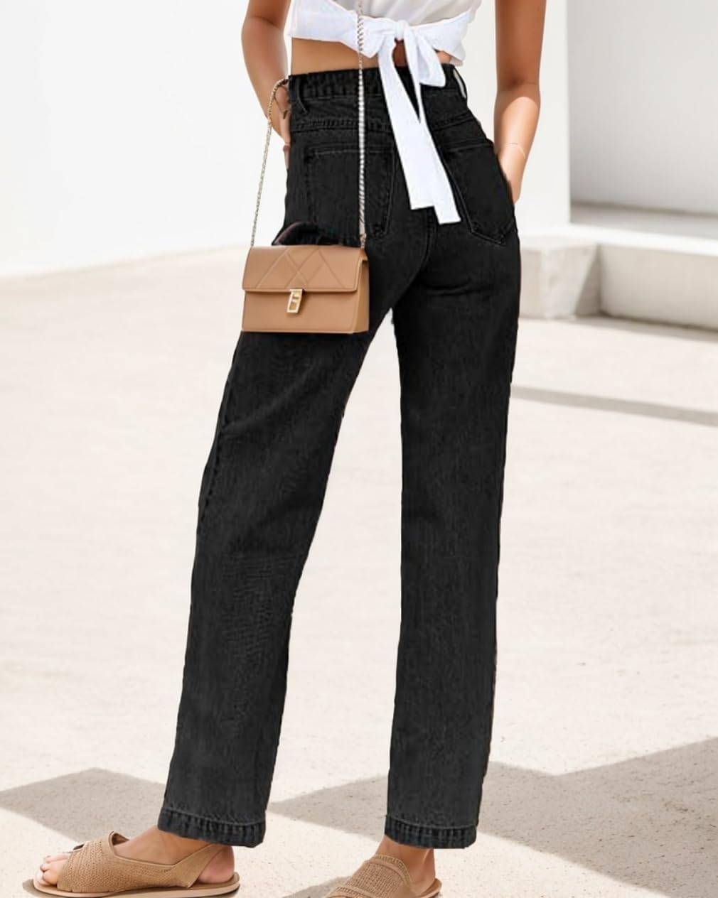 Women's Boyfriend Jeans - Mid Waist Straight Leg Loose Fit Lightweight Stretchy Denim Pants for Casual Wear | Perfect for Everyday Outfits, Weekend Errands & Coffee Dates