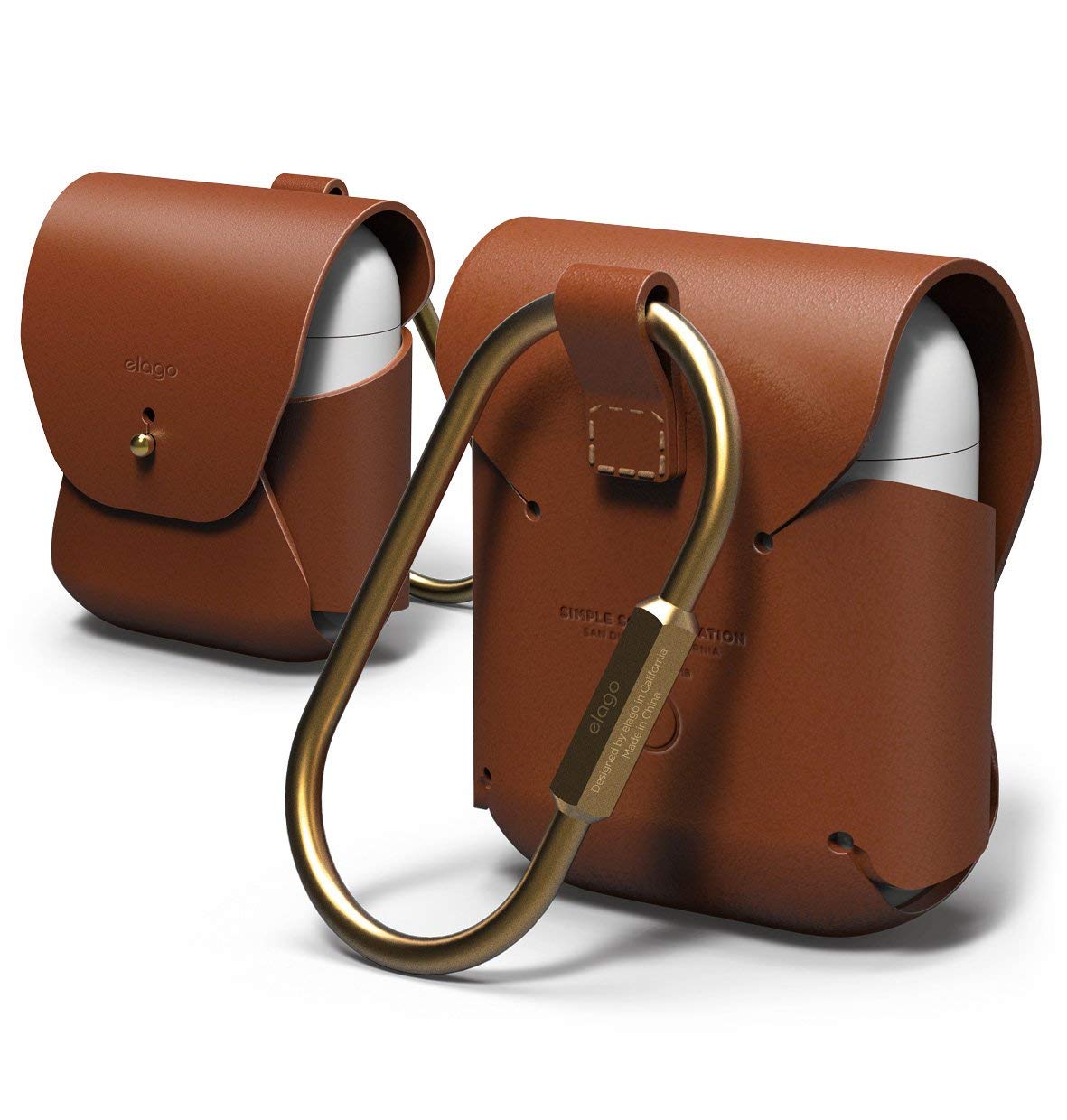 Premium Genuine Leather Case for AirPods 1 & 2 - Natural Cowhide Cover with Brass Ring Holder | Wireless Charging Compatible | Perfect for Travel, Work & Everyday Use [Brown]