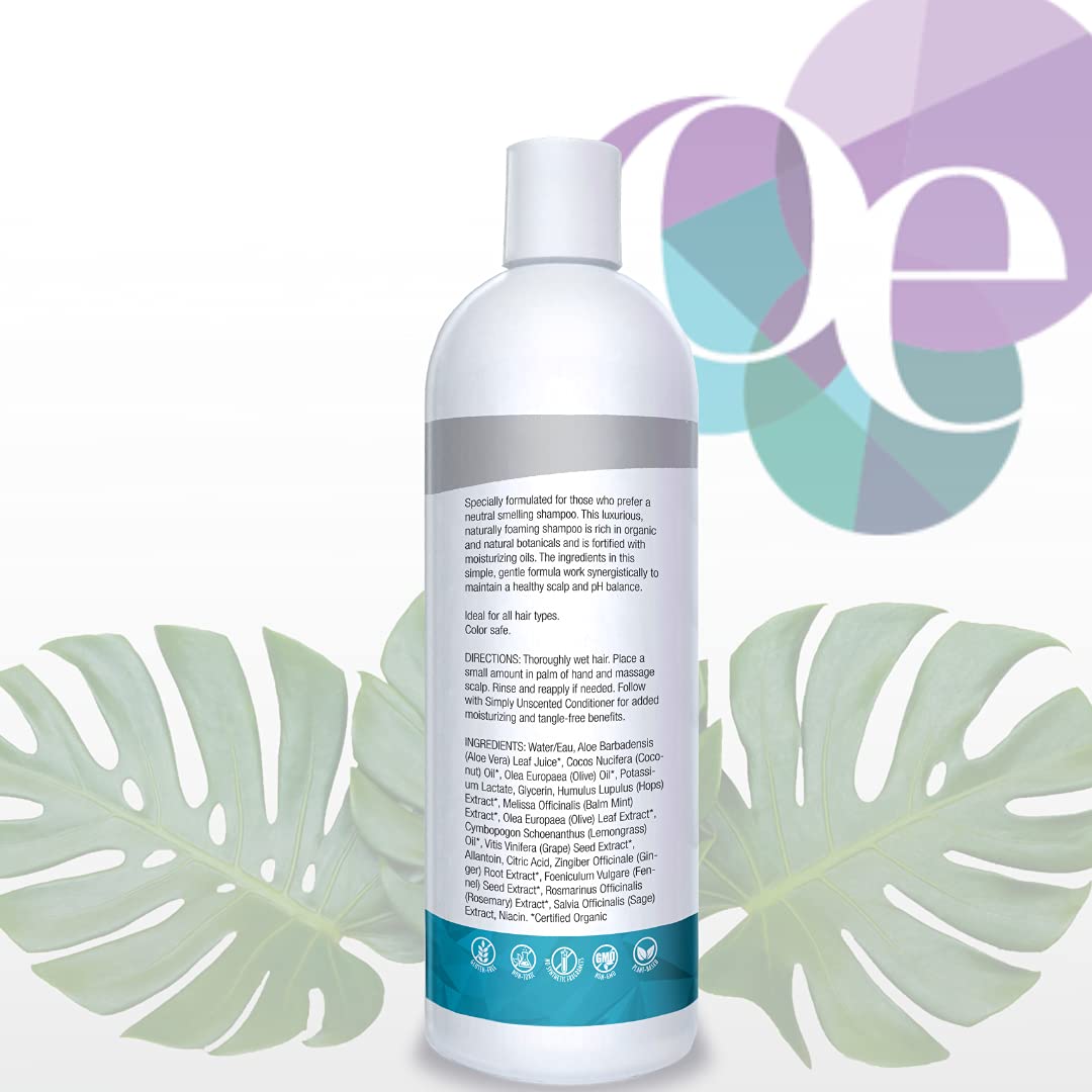 Organic Excellence All Natural Chemical-Free Shampoo | Sulfate-Free, Paraben-Free, Fragrance-Free for Men, Women & Kids | Color-Safe 16 fl oz (473 ml) | Gentle Daily Hair Care for Sensitive Scalp & Colored Hair