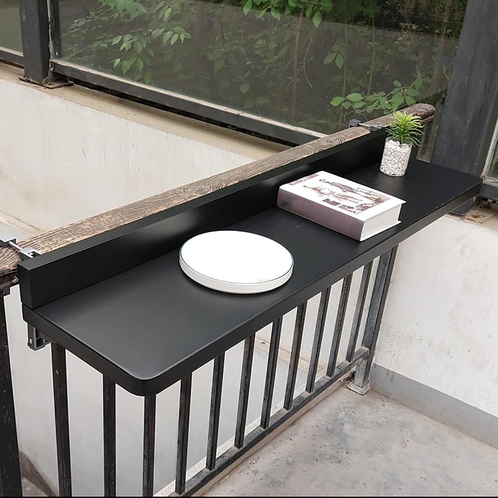 MIUNV Solid Outdoor Balcony Bar Table - Wall Mounted Folding Hanging Table for Railings (80×40cm) - Space Saving Adjustable Deck Table for Patio, Garden, Small Spaces - Perfect for Outdoor Dining, Coffee Break & Relaxing