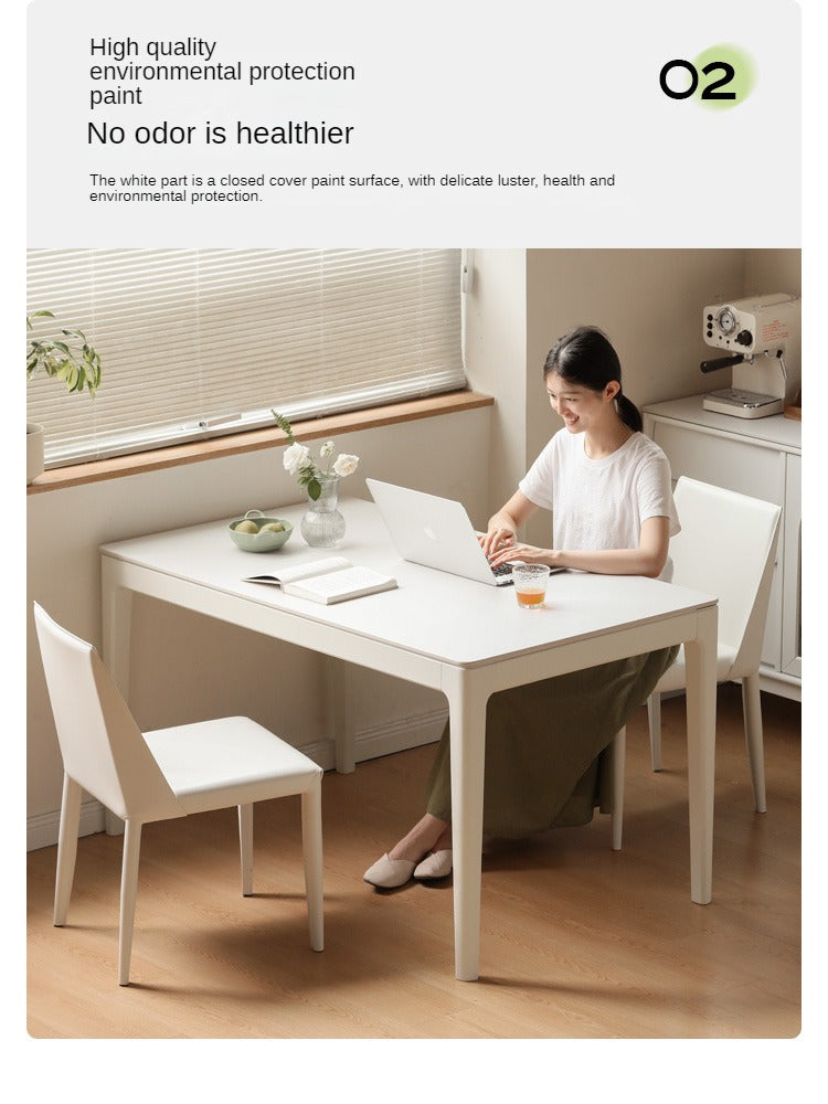 Birch Solid Wood Dining Table - White Cream Rock Plate Design for Modern Farmhouse & Rustic Kitchen Decor | Perfect for Family Gatherings & Dinner Parties