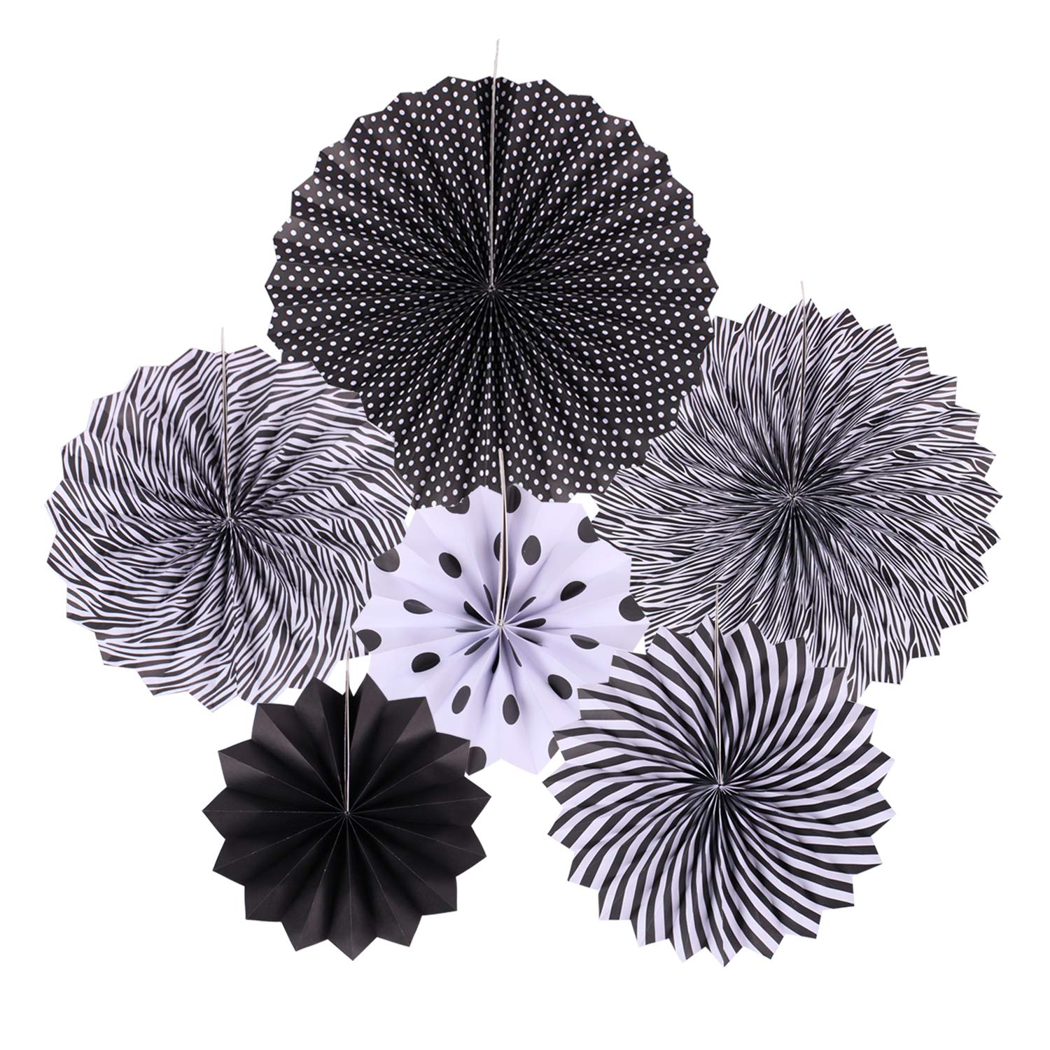 Zilue 6-Pack Black Paper Hanging Fans - Elegant Wedding, Birthday, Graduation Party Decorations - Perfect for Indoor & Outdoor Events, Home Decor, and Photo Backdrops