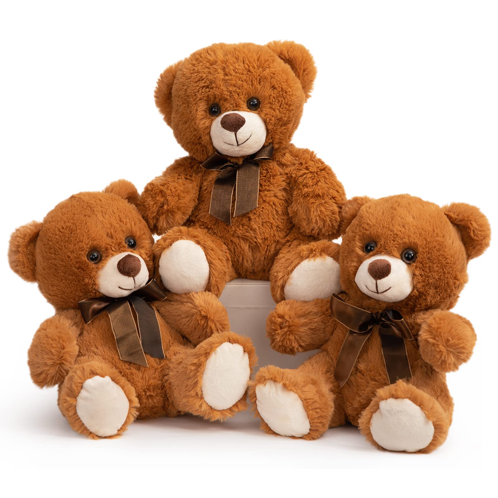 3-Piece Cute Teddy Bear Stuffed Animal Plush Toy Set - Soft & Cuddly Brown Bears (10