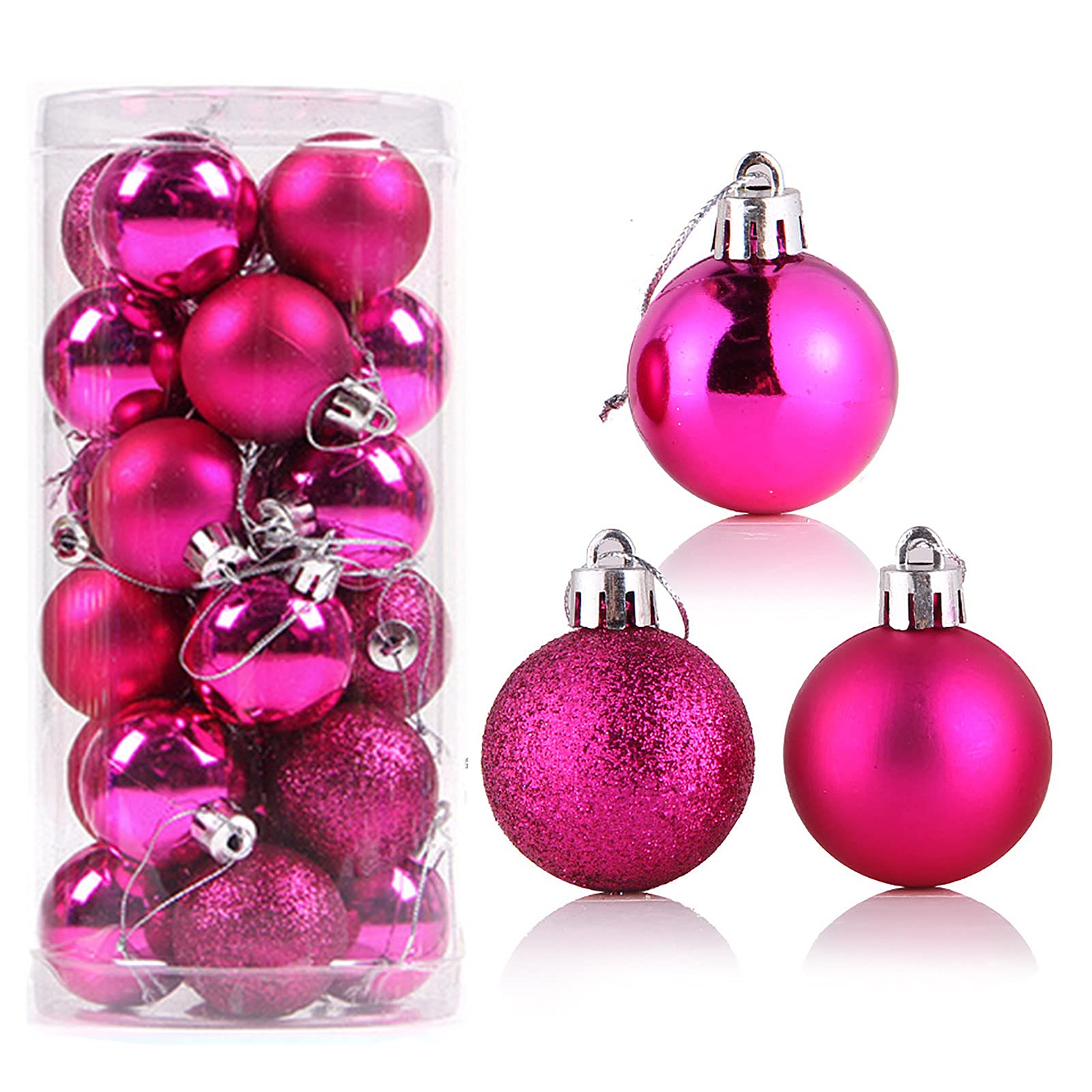 24Pcs Shatterproof Christmas Ball Ornaments - 4cm Rose Gold Xmas Tree Baubles with Hanging Loop for Holiday, Wedding & Party Decorations (3 Styles) | Perfect for Christmas Tree, Home, Office & Festive Gift Giving