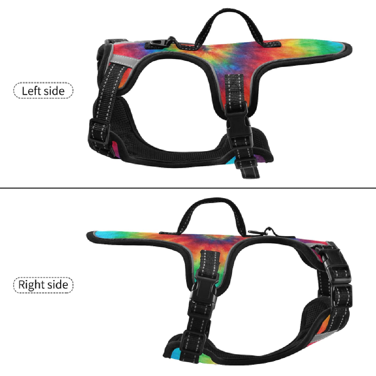 Xigua Tie Dye No Pull Dog Harness - Reflective Breathable Pet Vest with Nylon Handle for Small & Medium Dogs - Perfect for Walking, Running & Outdoor Adventures