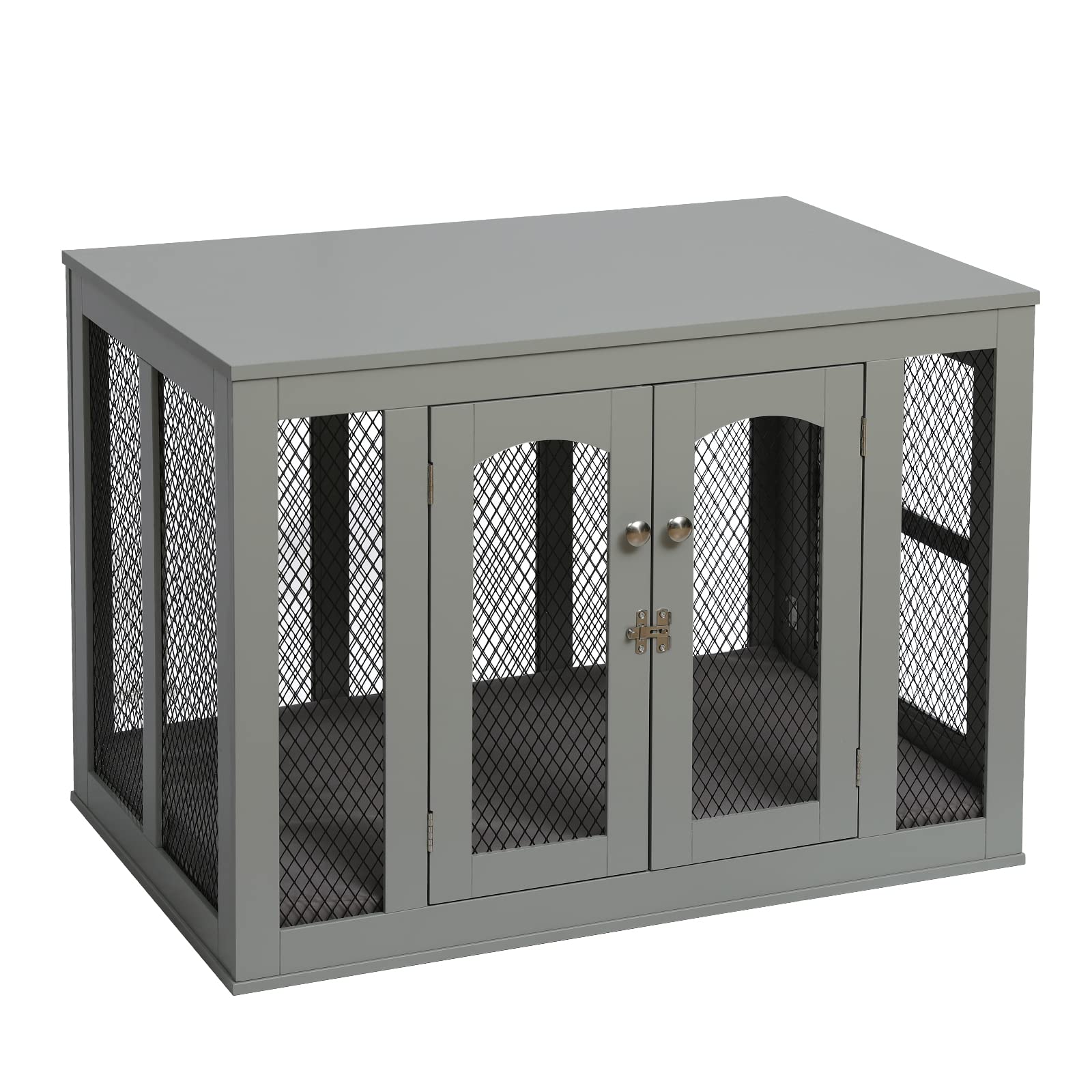 Stylish Wooden Dog Crate with Double Doors - Furniture-Style End Table for Indoor Use, Includes Comfortable Cushion | Perfect for Living Rooms, Bedrooms & Small Spaces