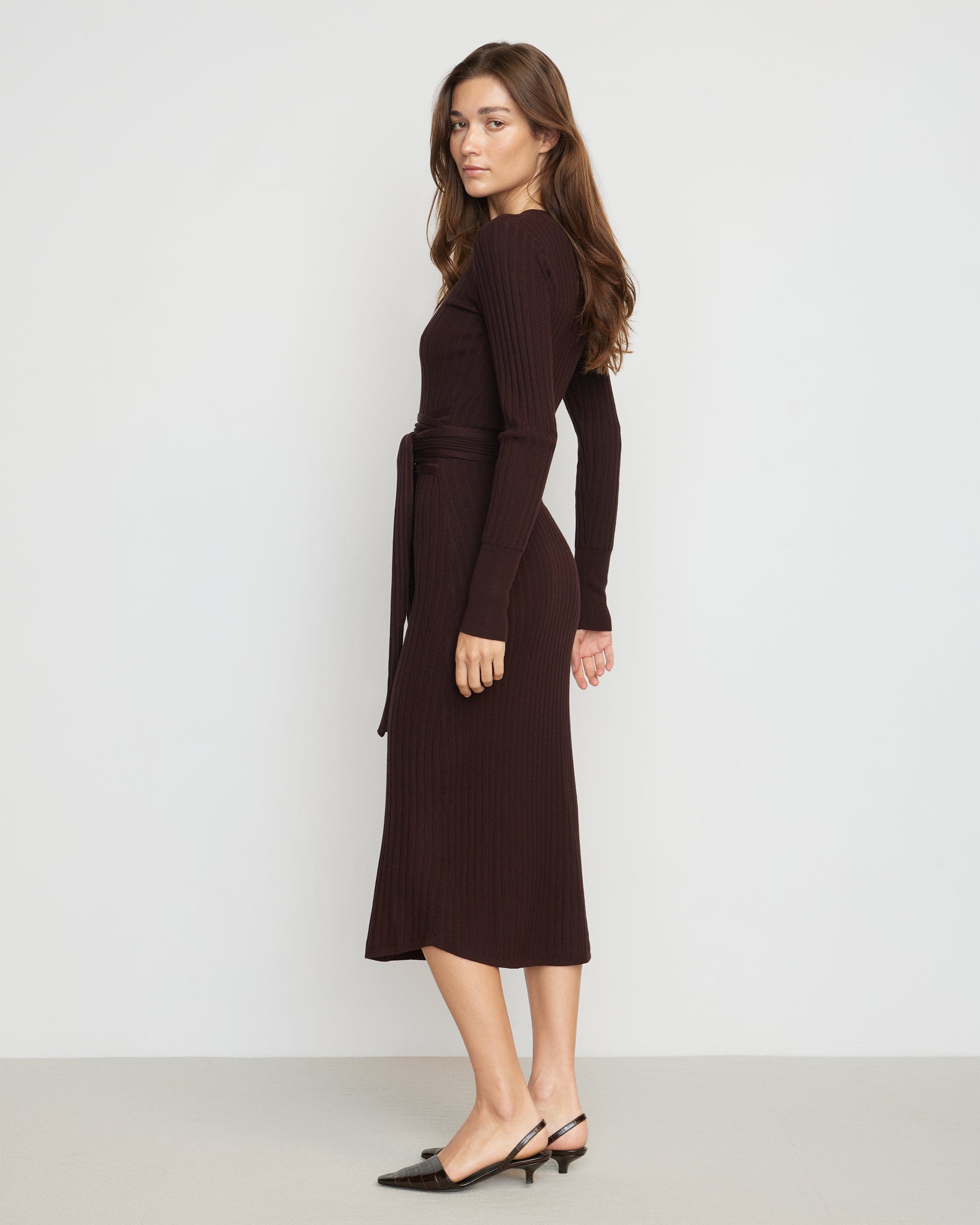 Carmen Tie Front Ribbed Dress - Women's Elegant Bodycon Midi Dress for Party, Date Night & Casual Wear